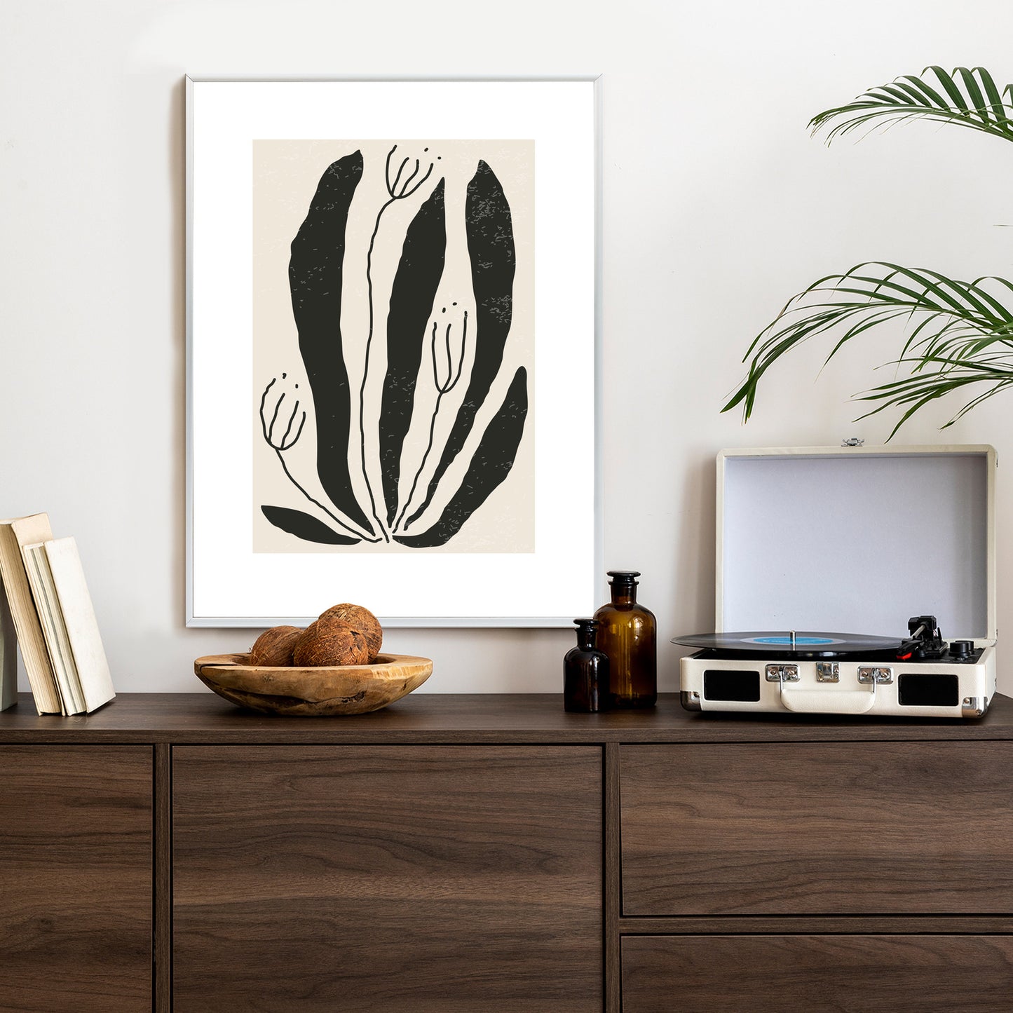 Poster Große Schwarze Blätter Und Blüten Im Matisse-Stil