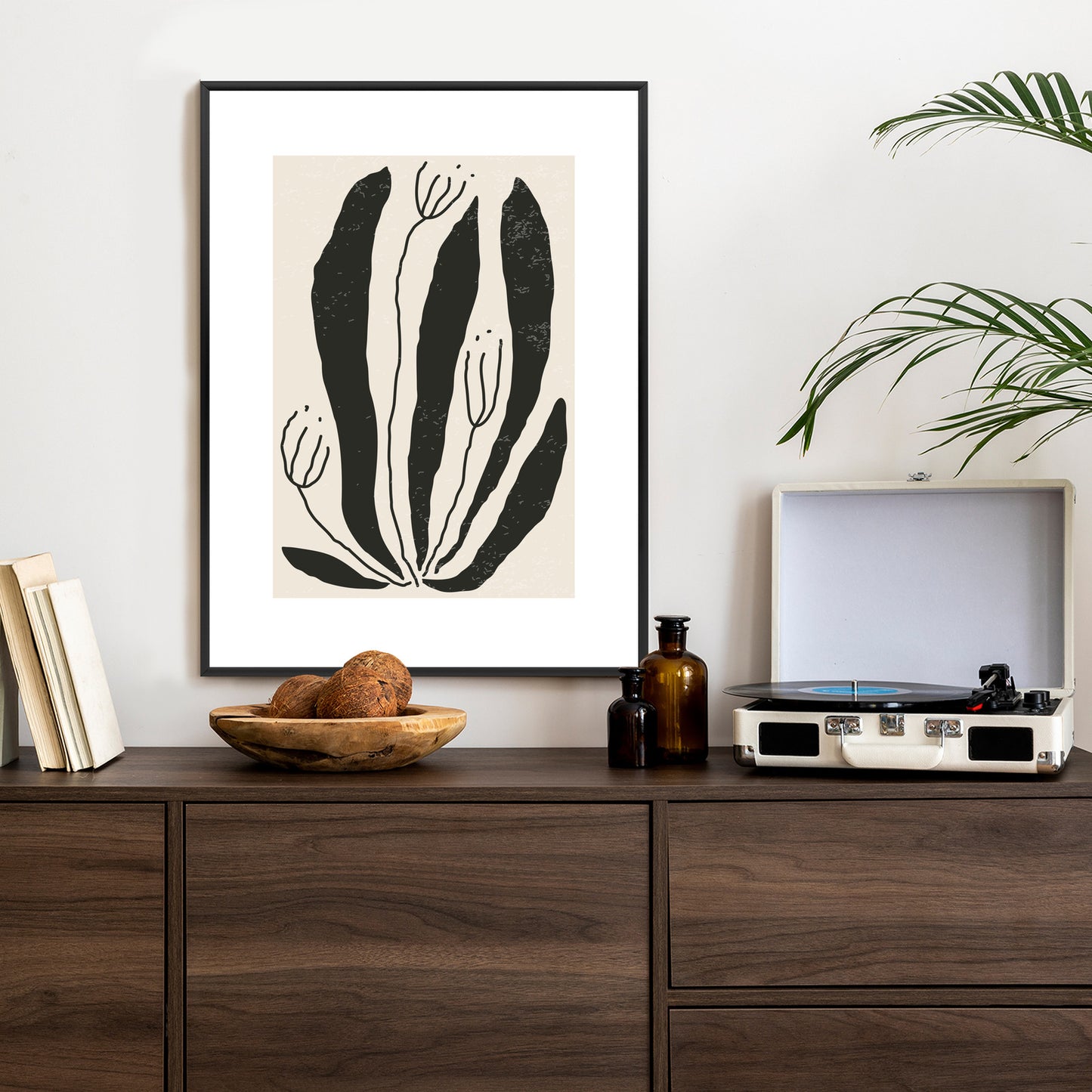 Poster Große Schwarze Blätter Und Blüten Im Matisse-Stil