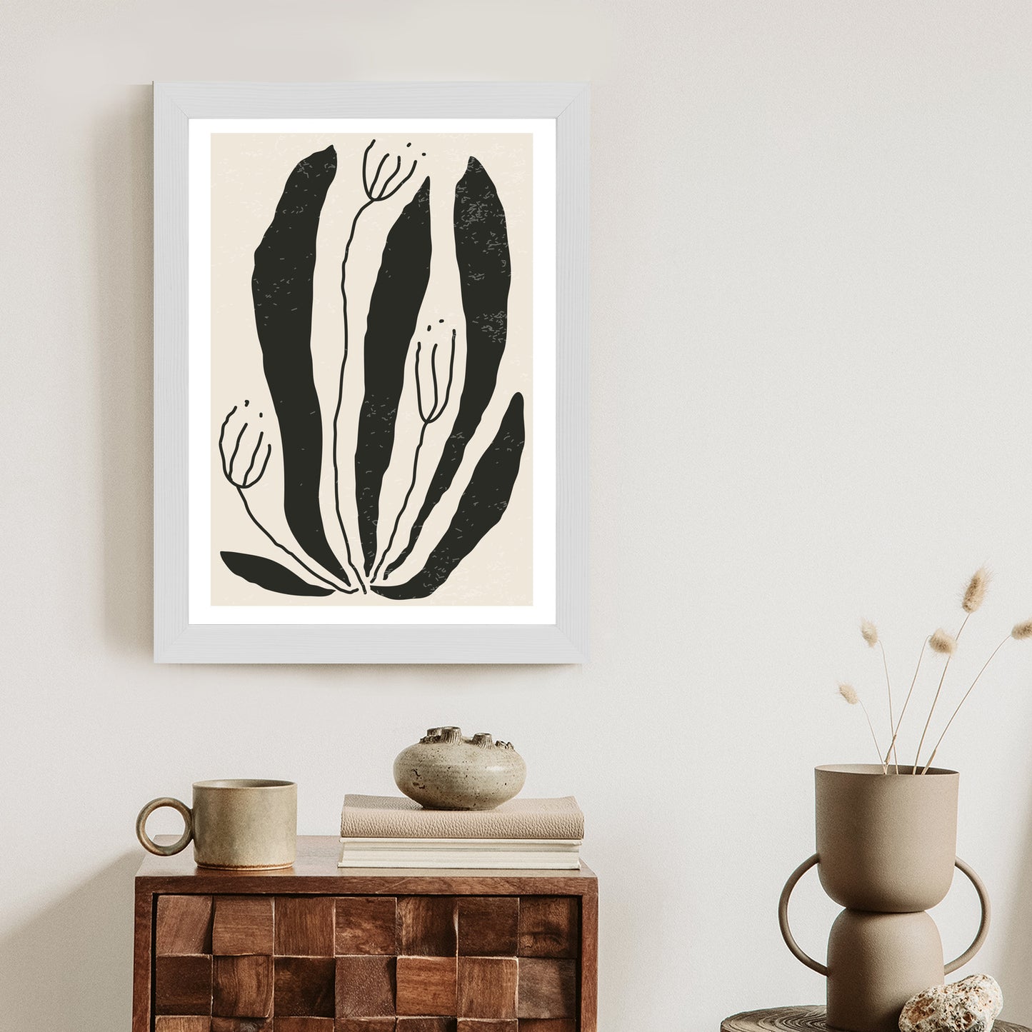 Poster Große Schwarze Blätter Und Blüten Im Matisse-Stil
