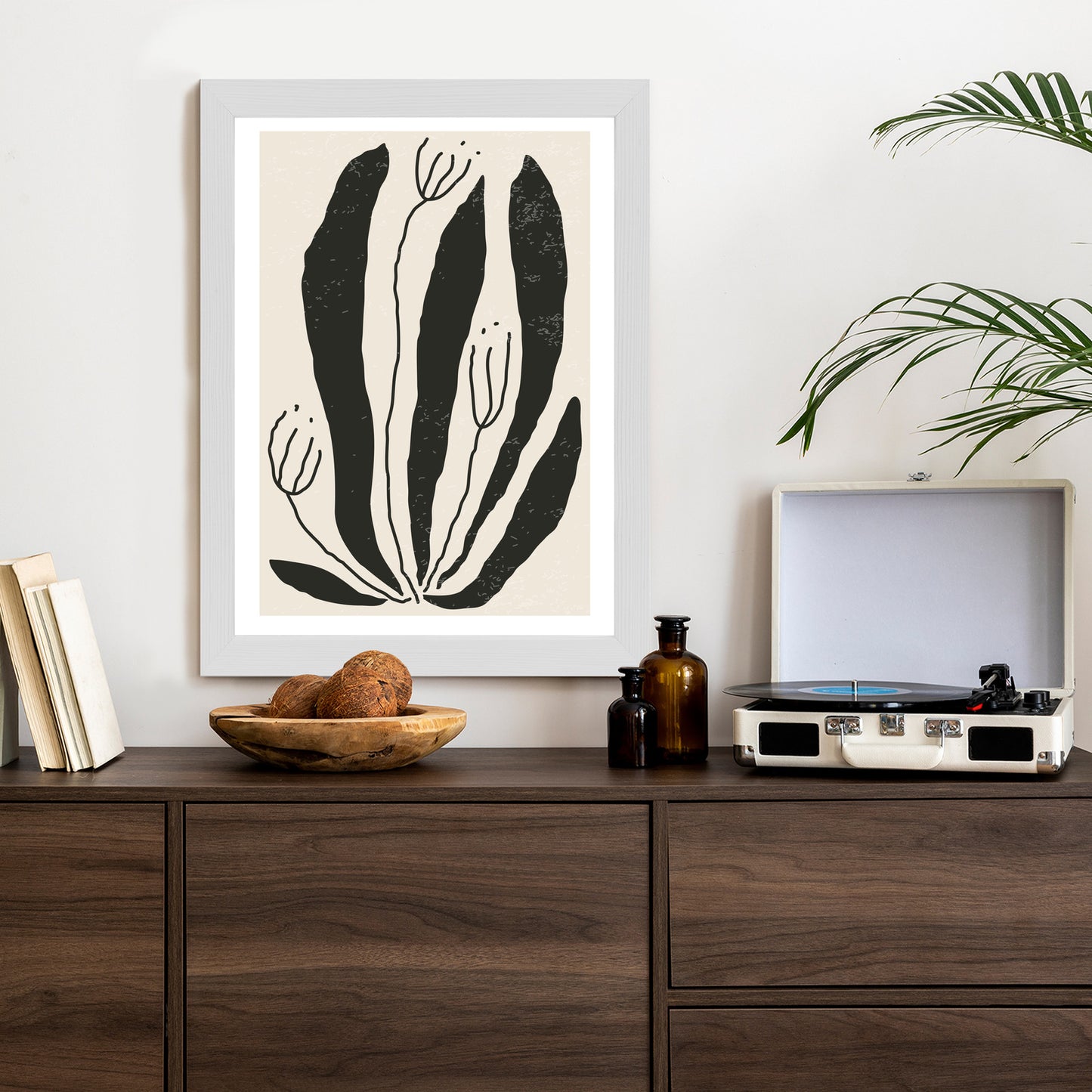 Poster Große Schwarze Blätter Und Blüten Im Matisse-Stil