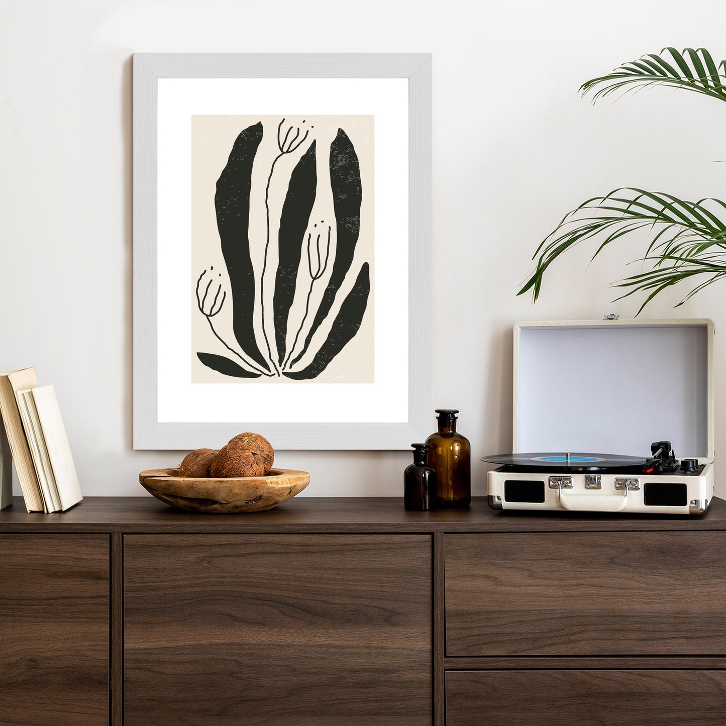 Poster Große Schwarze Blätter Und Blüten Im Matisse-Stil