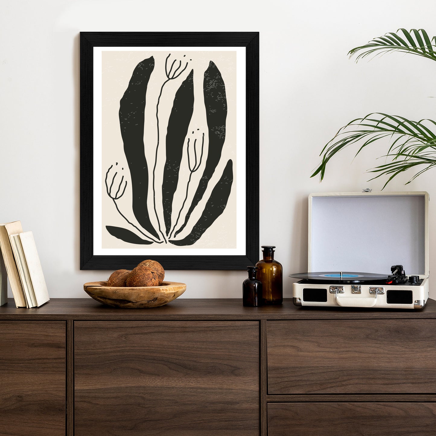 Poster Große Schwarze Blätter Und Blüten Im Matisse-Stil