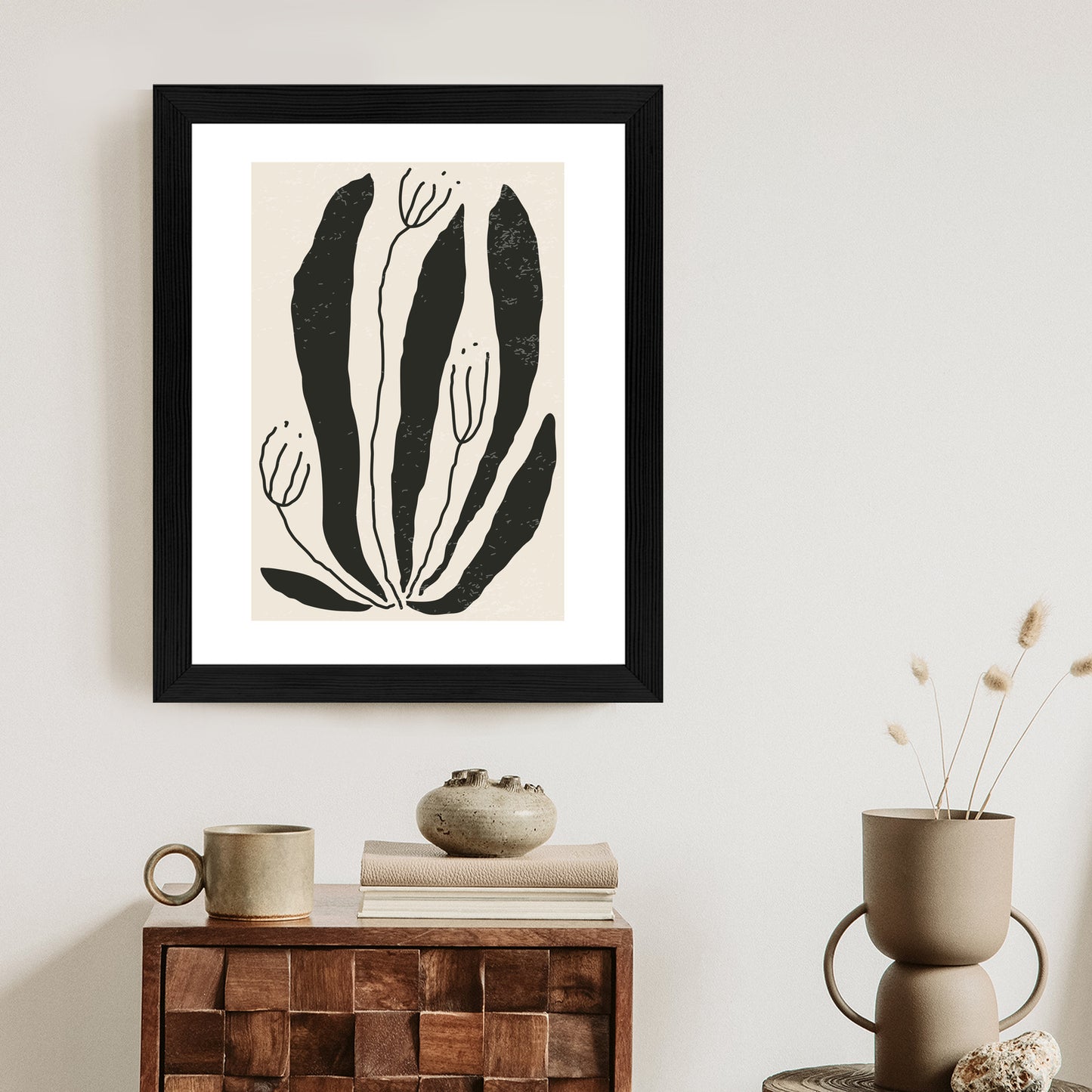 Poster Große Schwarze Blätter Und Blüten Im Matisse-Stil