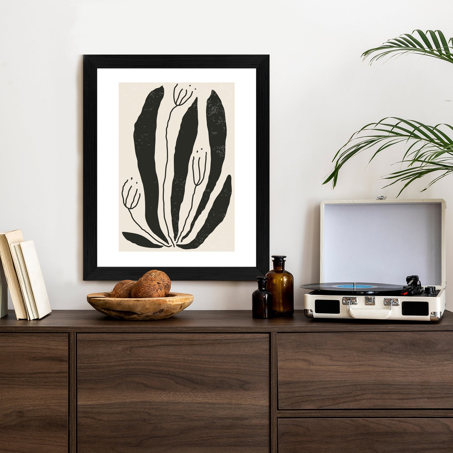Poster Große Schwarze Blätter Und Blüten Im Matisse-Stil
