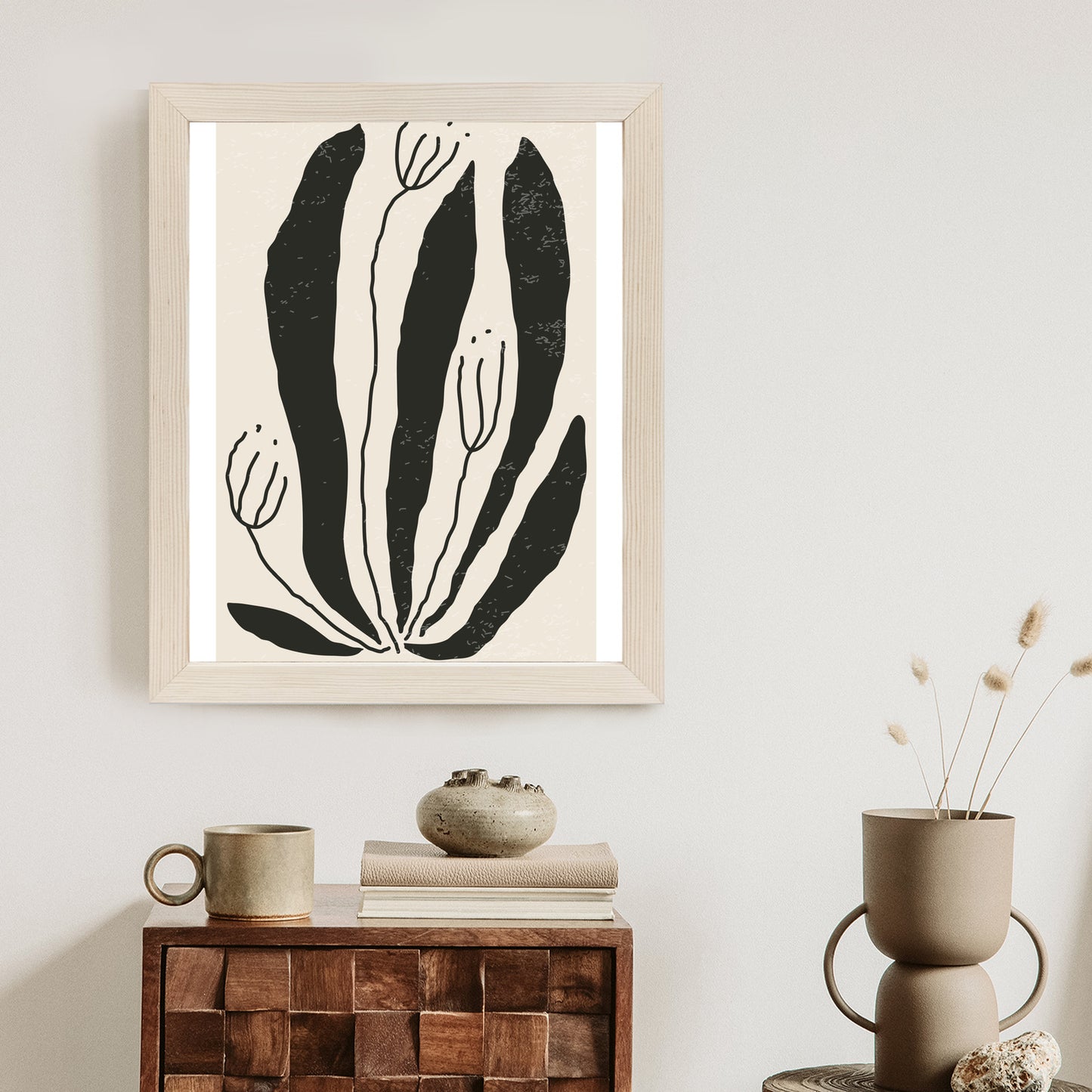 Poster Große Schwarze Blätter Und Blüten Im Matisse-Stil