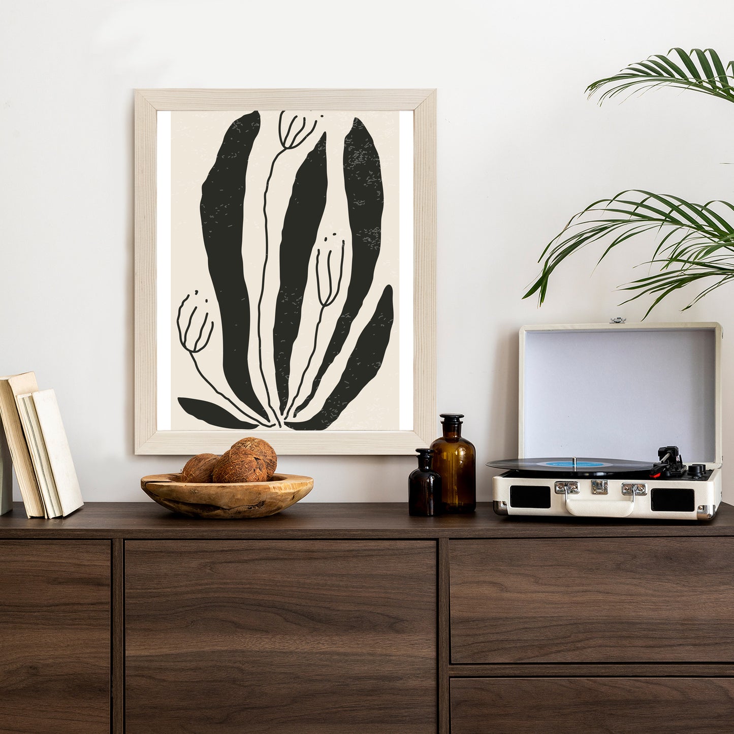 Poster Große Schwarze Blätter Und Blüten Im Matisse-Stil