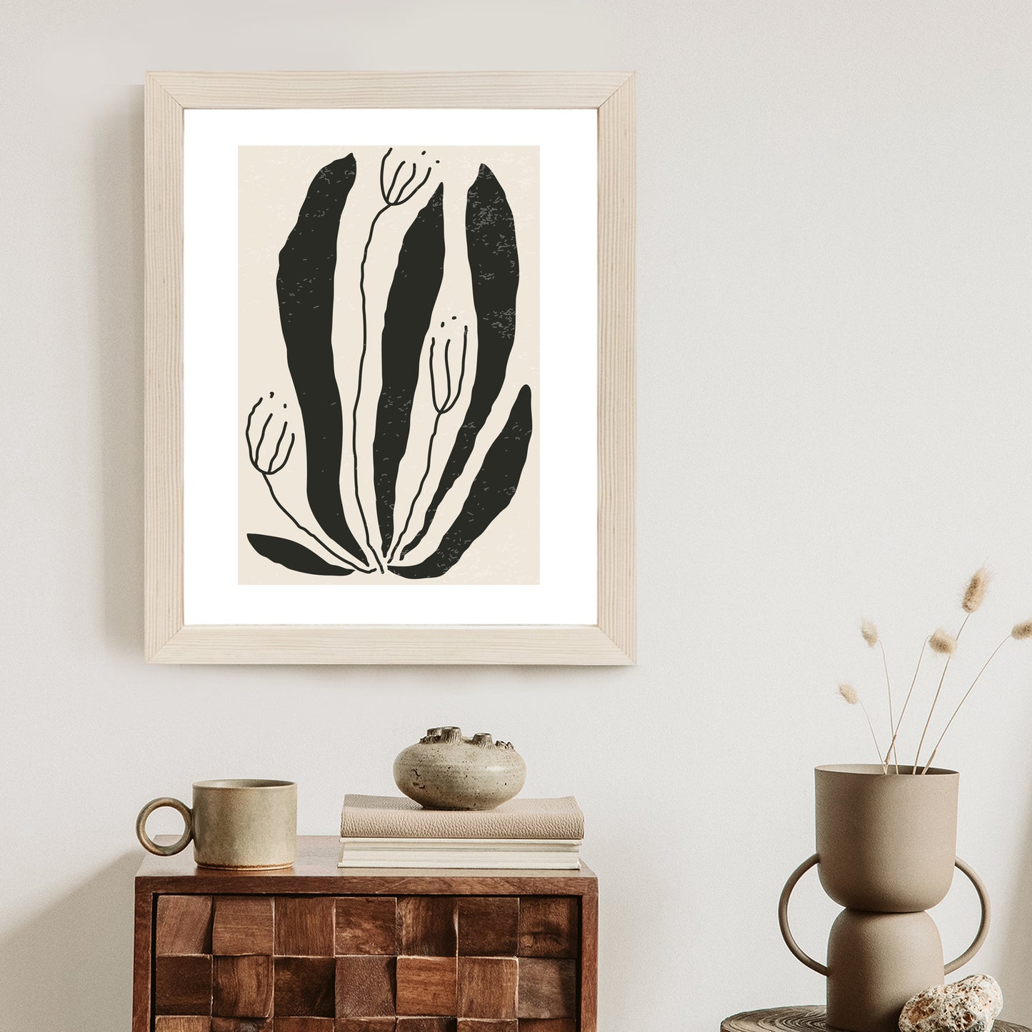 Poster Große Schwarze Blätter Und Blüten Im Matisse-Stil