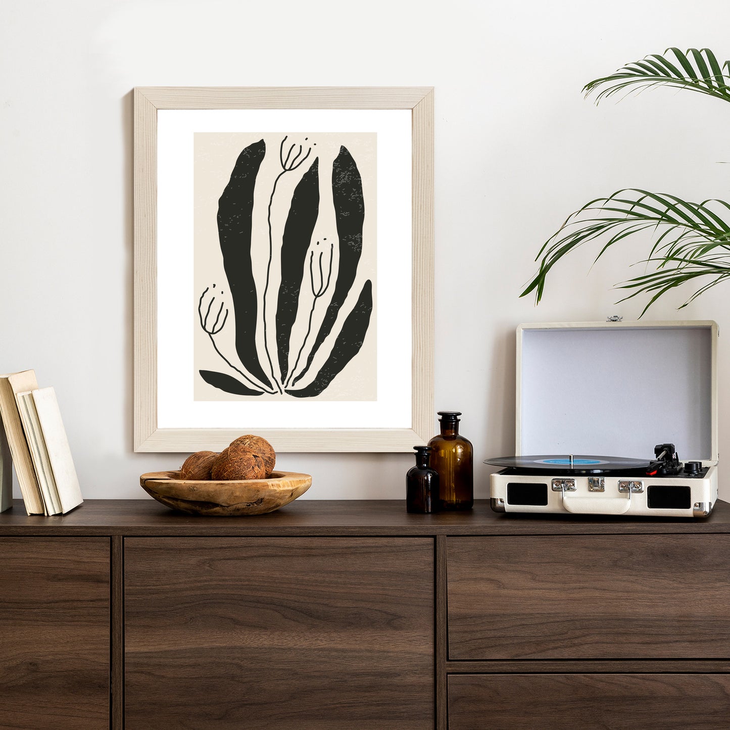 Poster Große Schwarze Blätter Und Blüten Im Matisse-Stil
