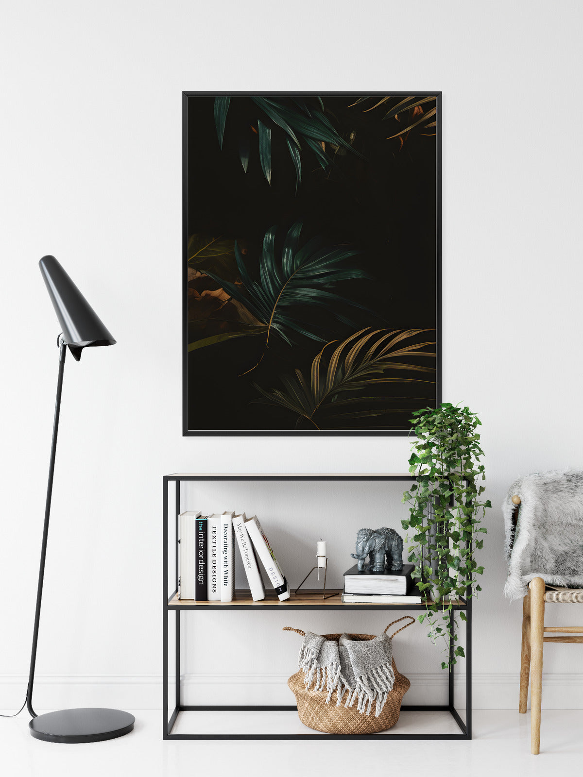 Poster Nachts Dunkle Blätter Rahmen Holz Mit Passepartout Farbe Natürlich