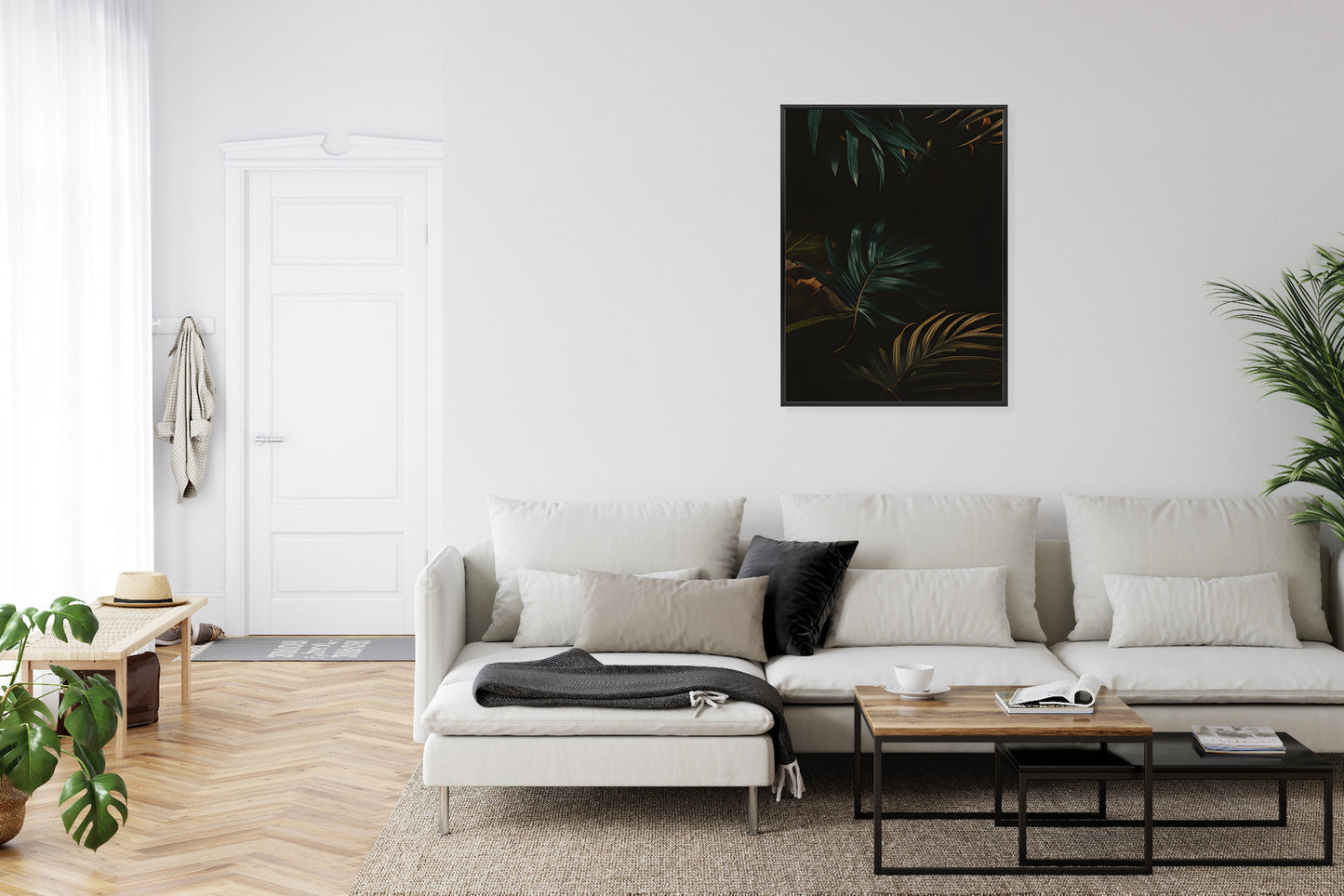 Poster Nachts Dunkle Blätter Rahmen Holz Mit Passepartout Farbe Natürlich