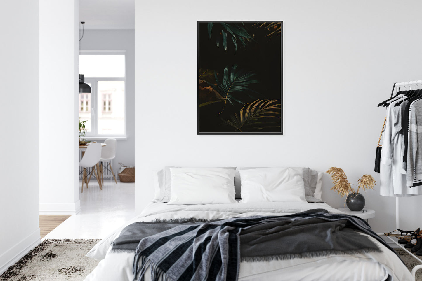Poster Nachts Dunkle Blätter Rahmen Holz Mit Passepartout Farbe Natürlich