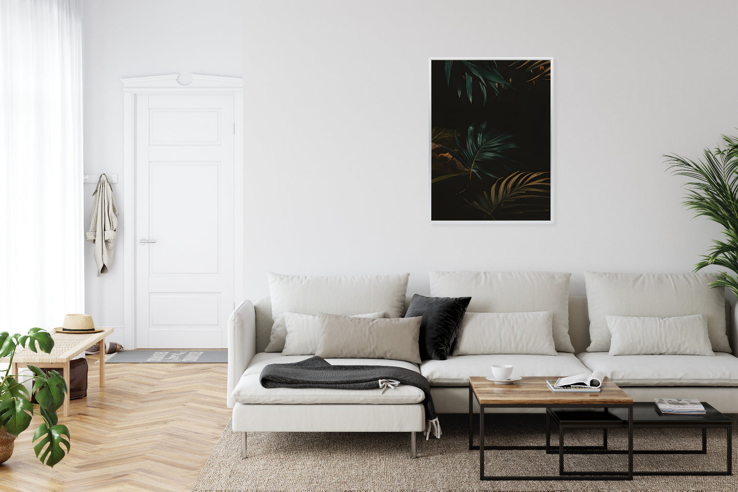 Poster Nachts Dunkle Blätter Rahmen Holz Mit Passepartout Farbe Natürlich
