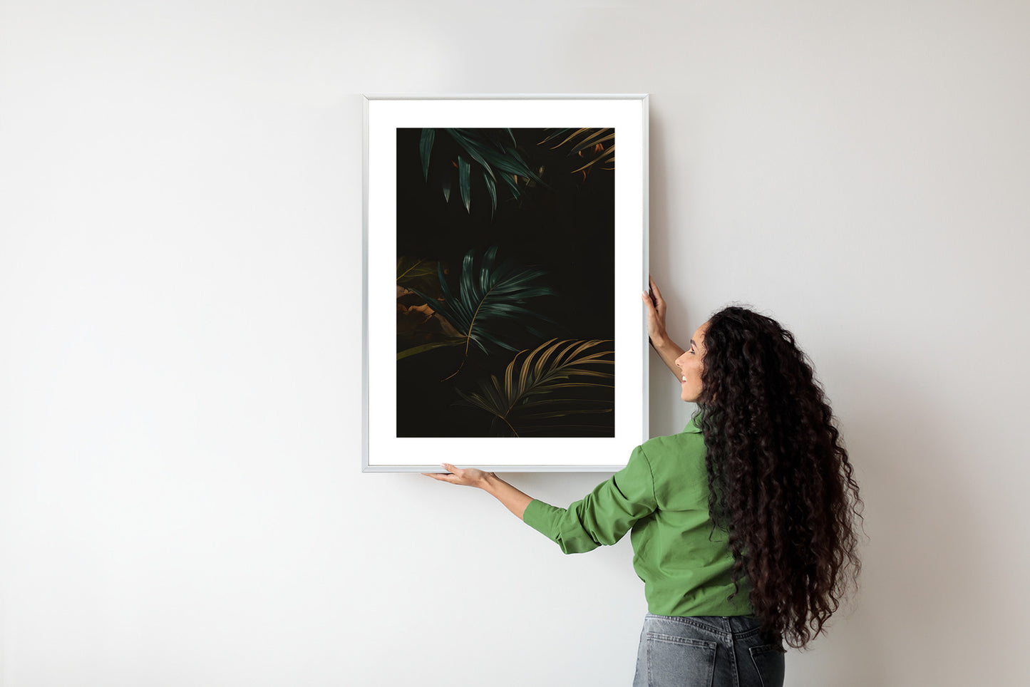 Poster Nachts Dunkle Blätter Rahmen Holz Mit Passepartout Farbe Natürlich