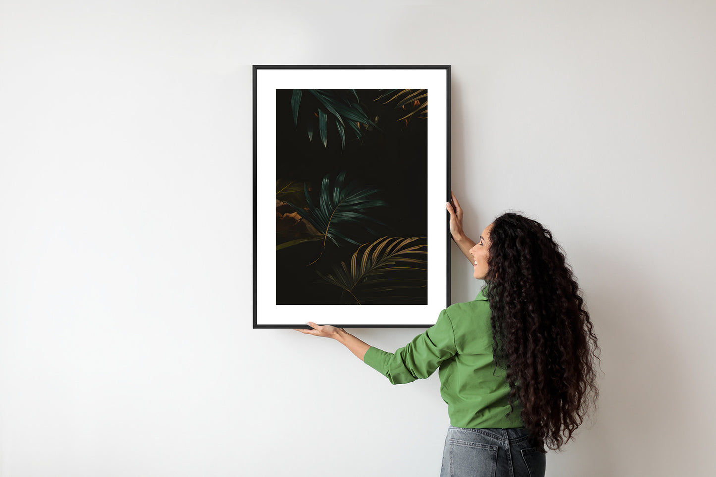 Poster Nachts Dunkle Blätter Rahmen Holz Mit Passepartout Farbe Natürlich