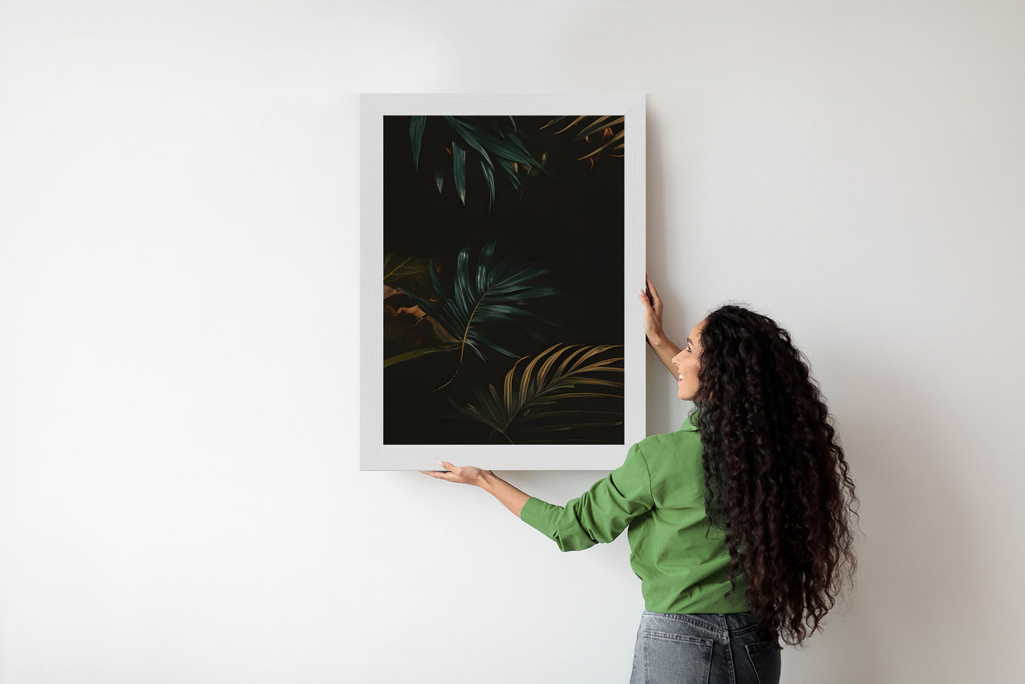 Poster Nachts Dunkle Blätter Rahmen Holz Mit Passepartout Farbe Natürlich