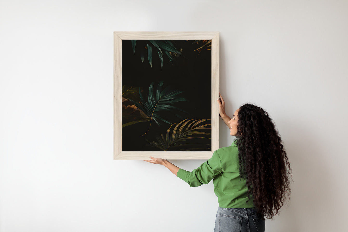Poster Nachts Dunkle Blätter Rahmen Holz Mit Passepartout Farbe Natürlich