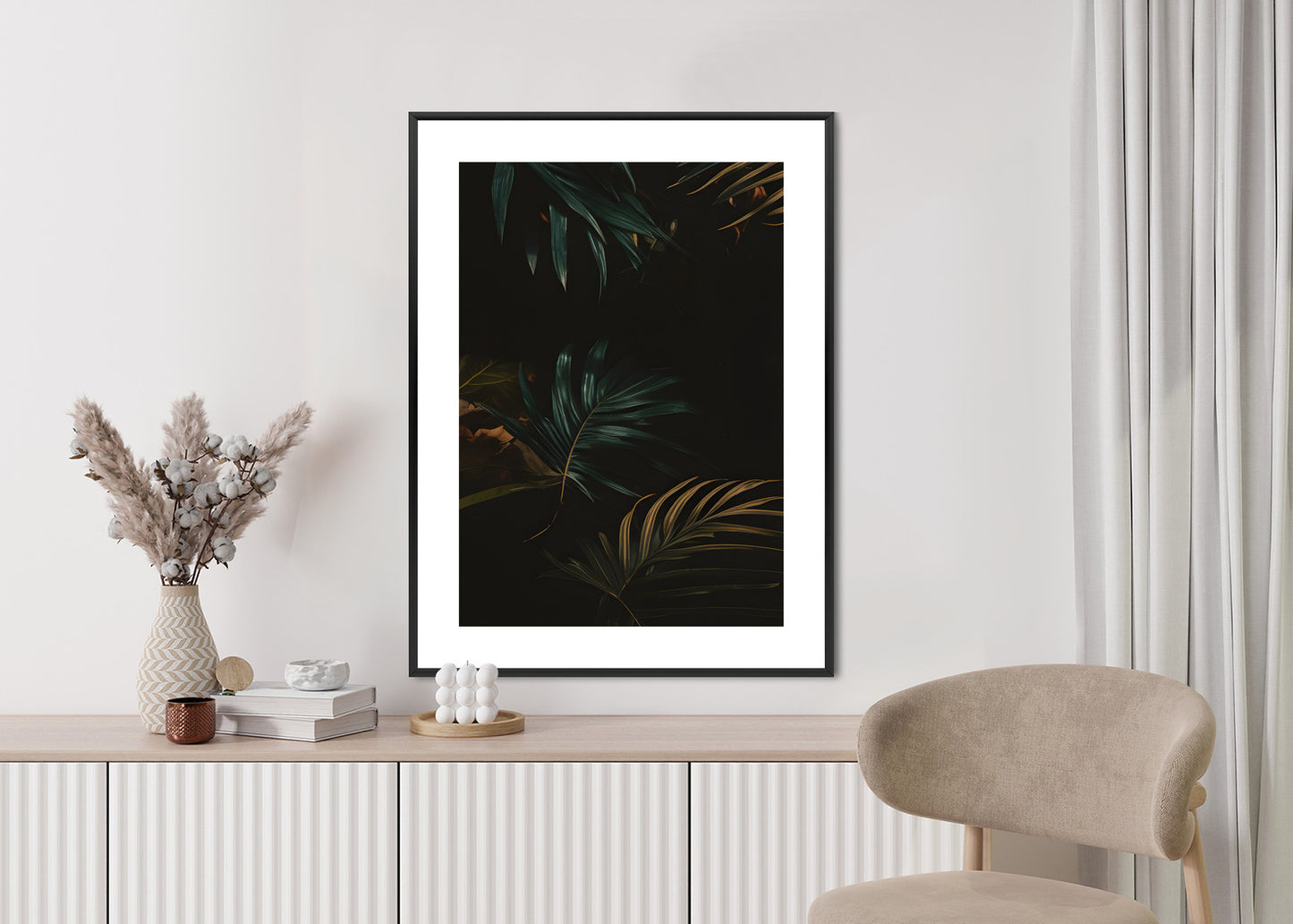 Poster Nachts Dunkle Blätter Rahmen Holz Mit Passepartout Farbe Natürlich