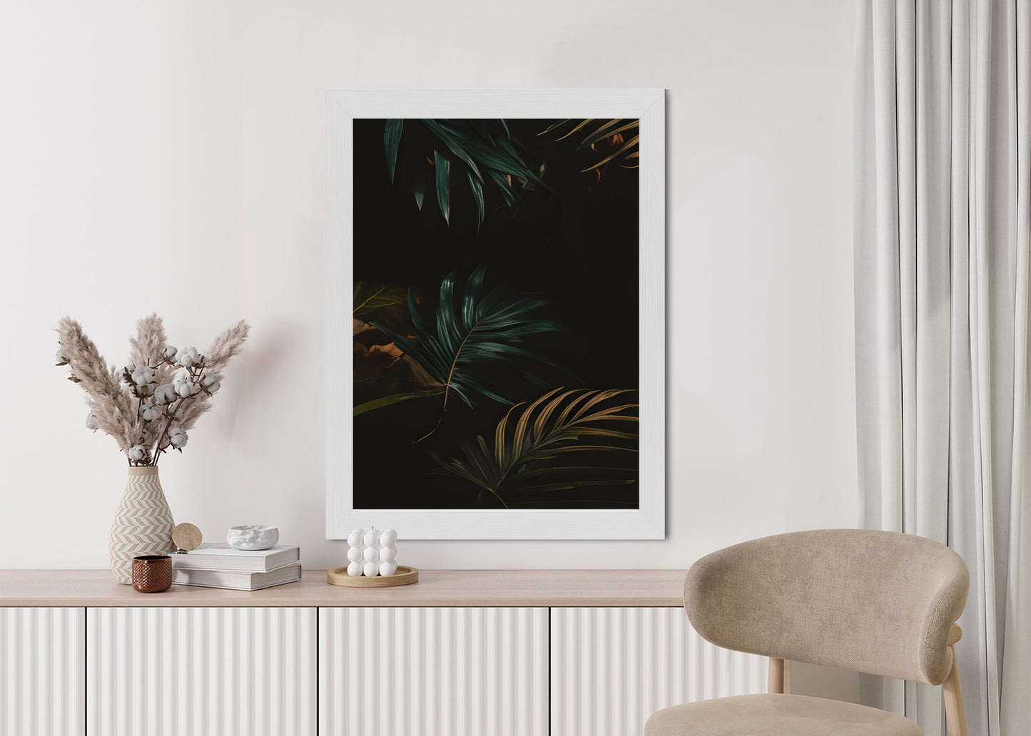 Poster Nachts Dunkle Blätter Rahmen Holz Mit Passepartout Farbe Natürlich