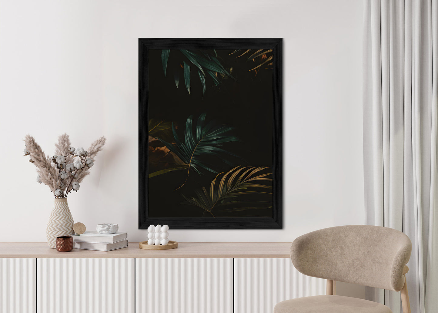 Poster Nachts Dunkle Blätter Rahmen Holz Mit Passepartout Farbe Natürlich