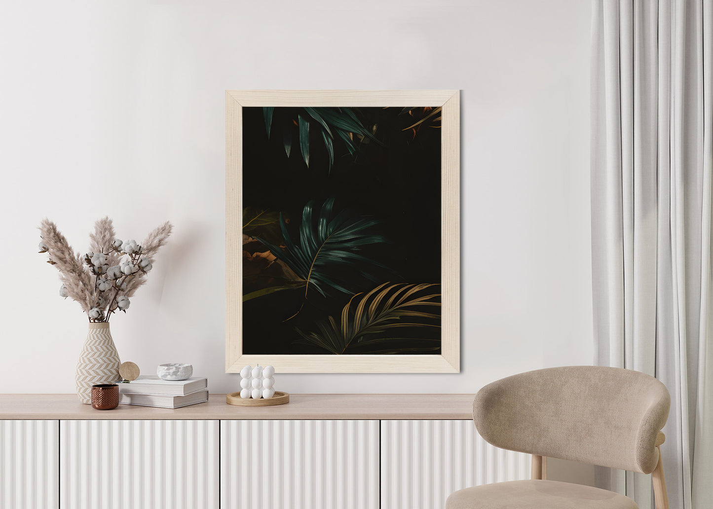 Poster Nachts Dunkle Blätter Rahmen Holz Mit Passepartout Farbe Natürlich