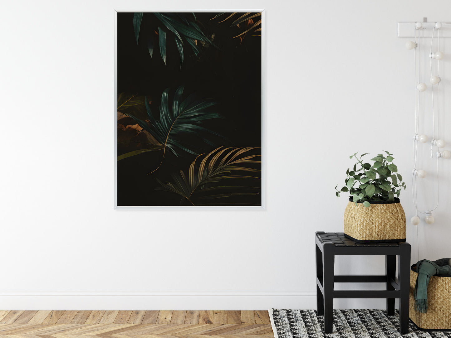 Poster Nachts Dunkle Blätter Rahmen Holz Mit Passepartout Farbe Natürlich
