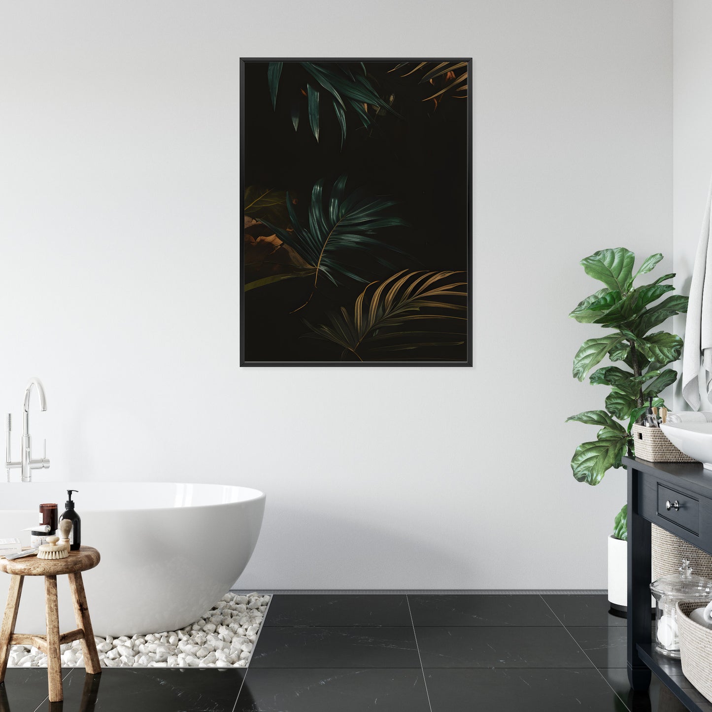 Poster Nachts Dunkle Blätter Rahmen Holz Mit Passepartout Farbe Natürlich