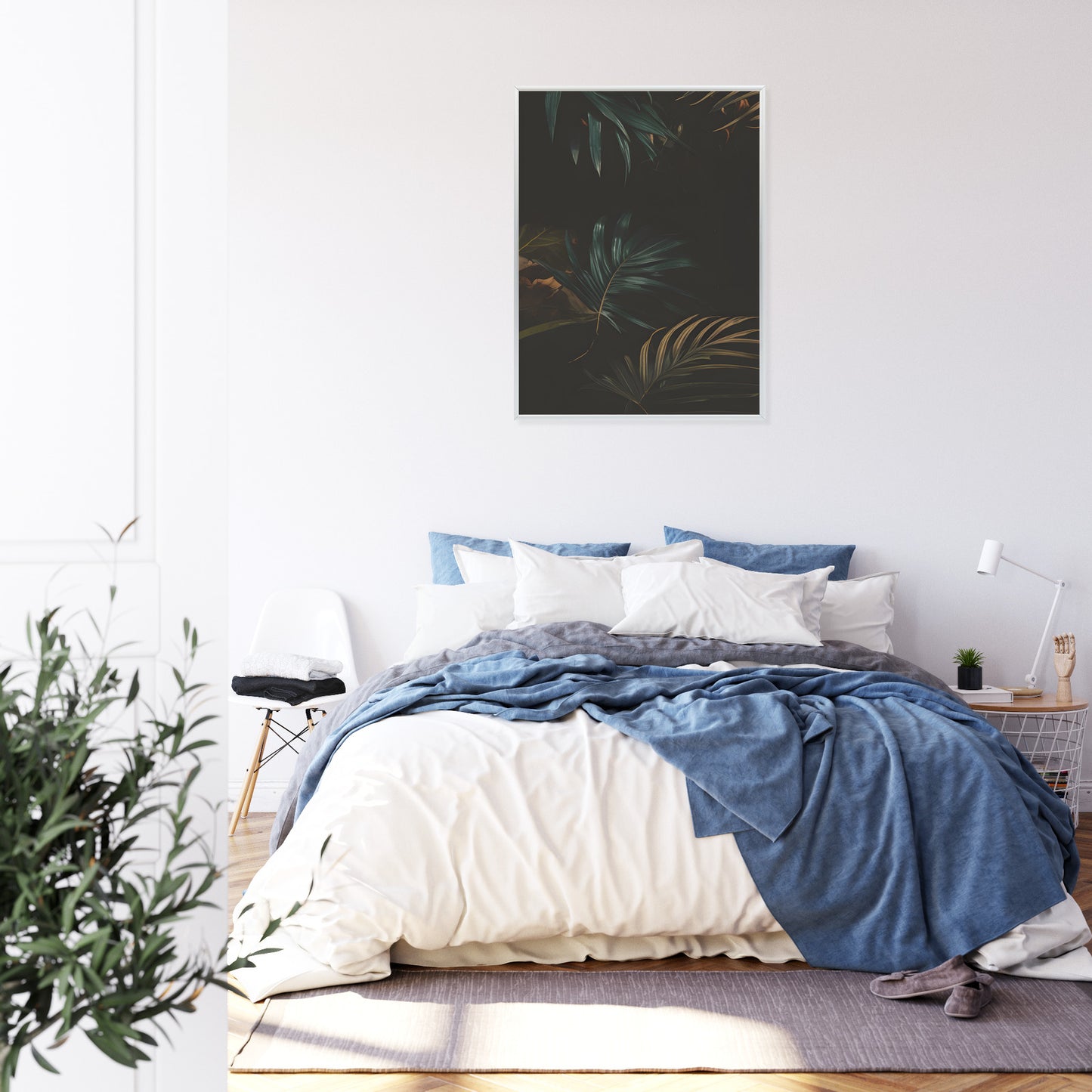 Poster Nachts Dunkle Blätter Rahmen Holz Mit Passepartout Farbe Natürlich
