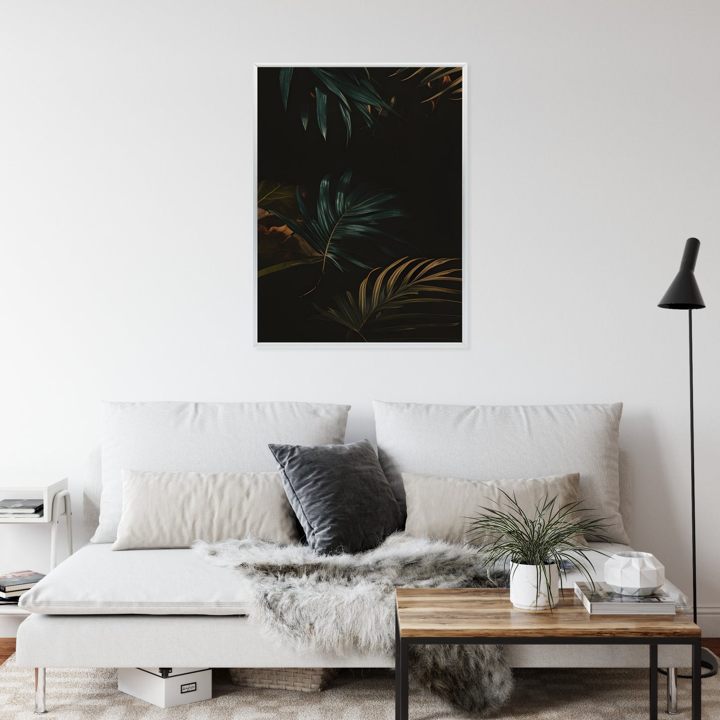 Poster Nachts Dunkle Blätter Rahmen Holz Mit Passepartout Farbe Natürlich