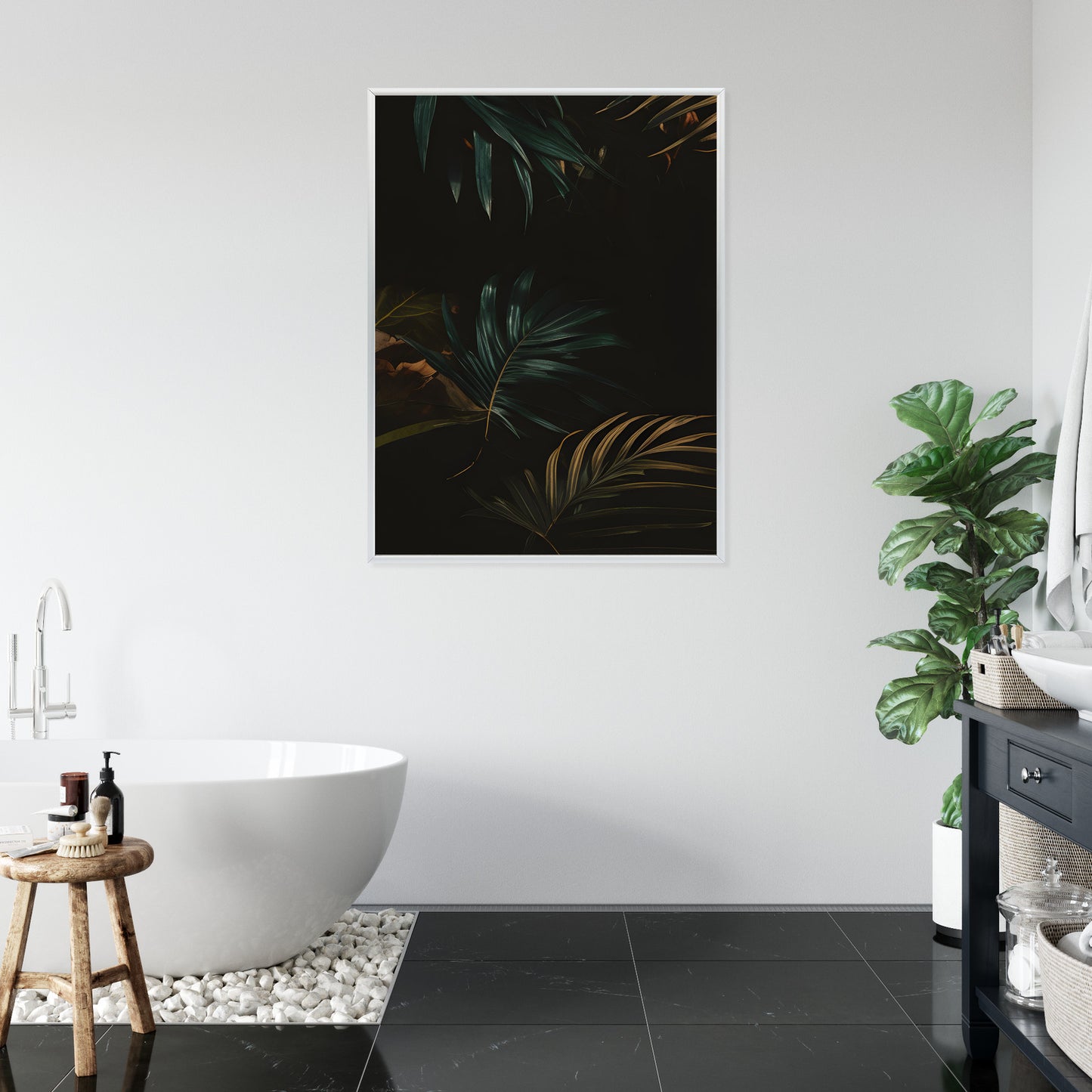 Poster Nachts Dunkle Blätter Rahmen Holz Mit Passepartout Farbe Natürlich