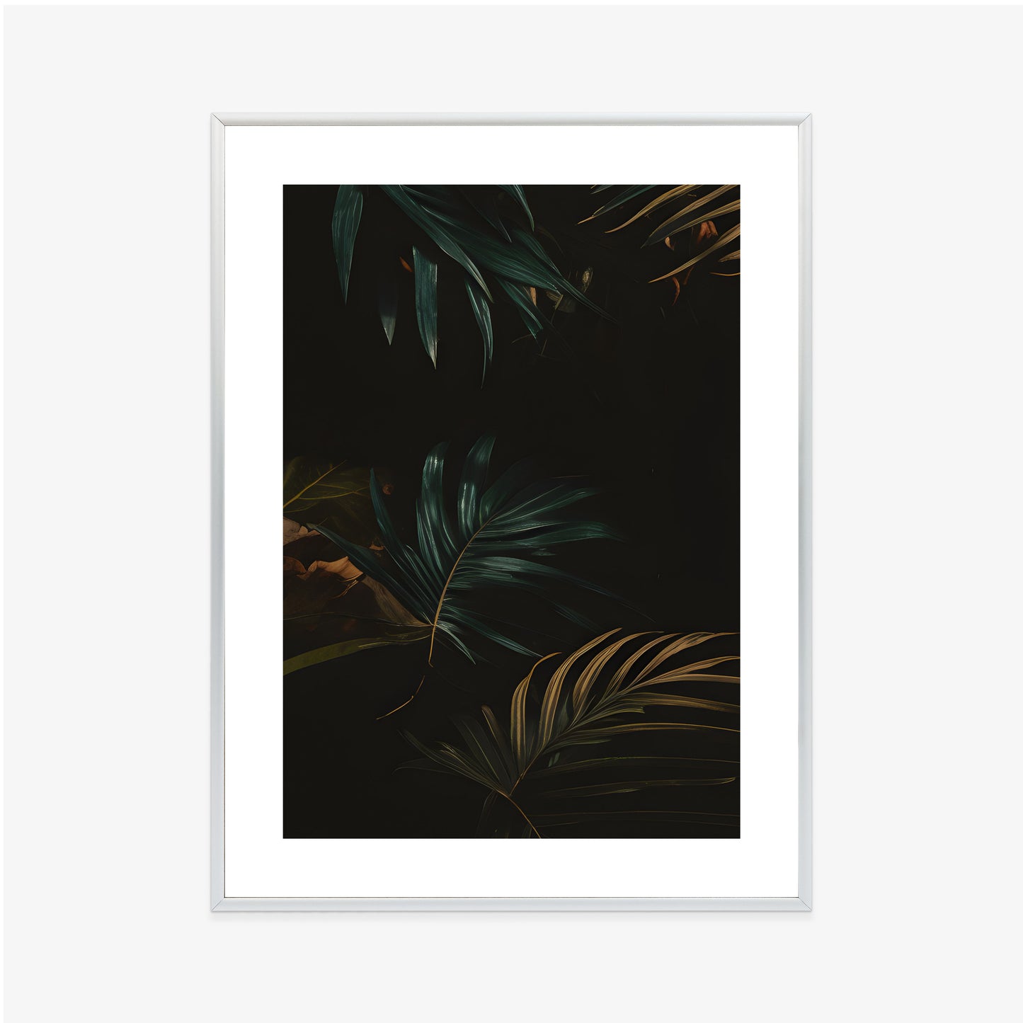 Poster Nachts Dunkle Blätter Rahmen Holz Mit Passepartout Farbe Natürlich