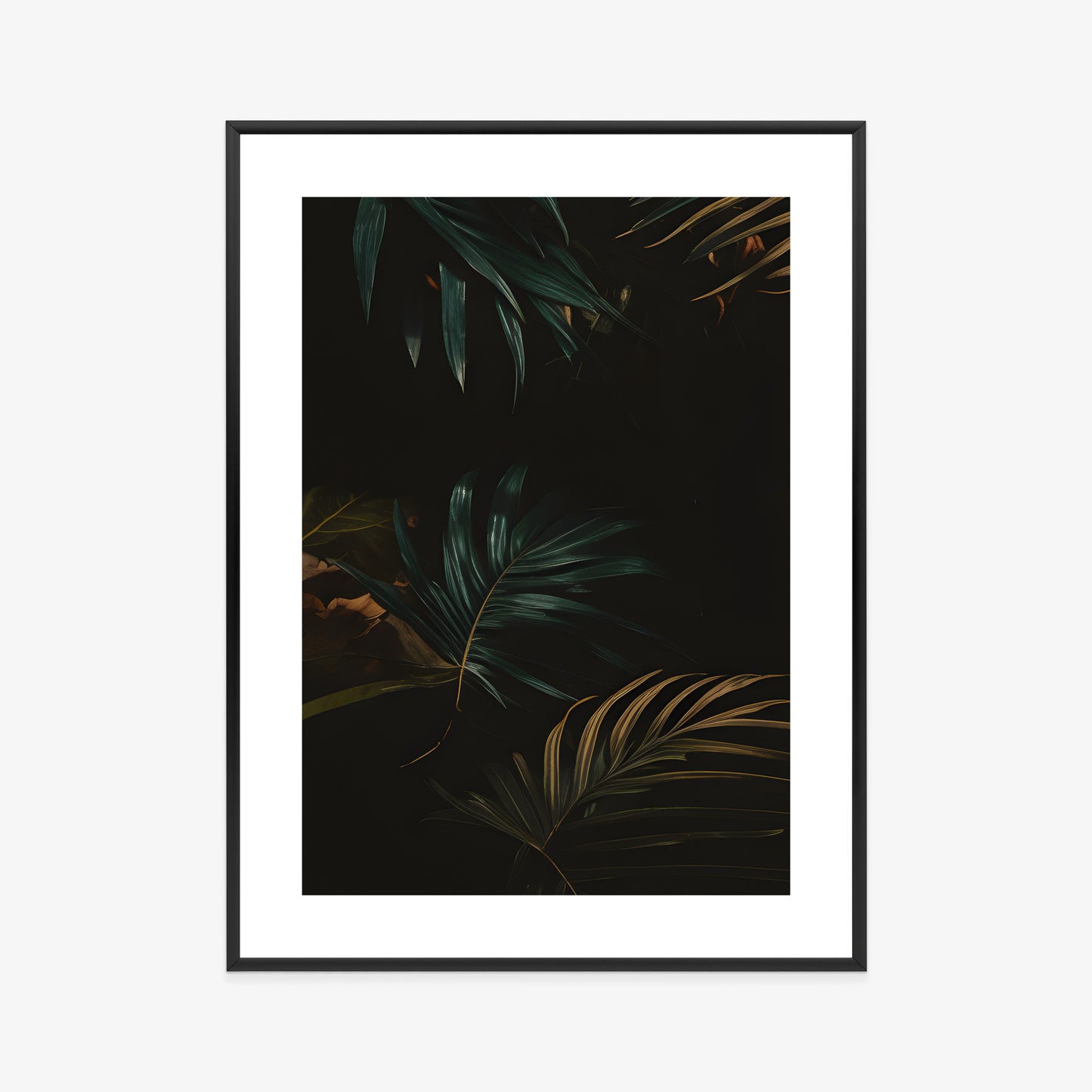Poster Nachts Dunkle Blätter Rahmen Holz Mit Passepartout Farbe Natürlich