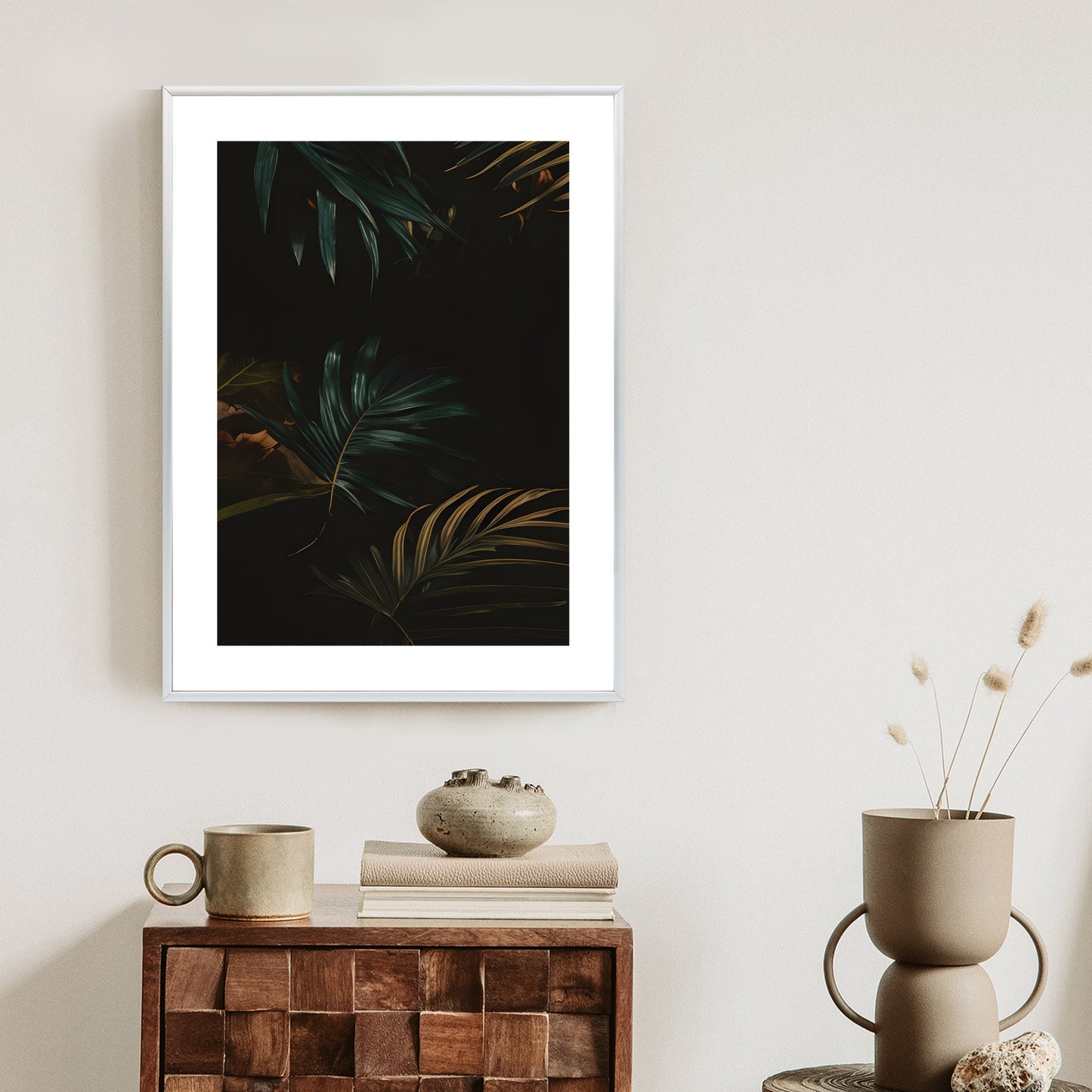 Poster Nachts Dunkle Blätter Rahmen Holz Mit Passepartout Farbe Natürlich