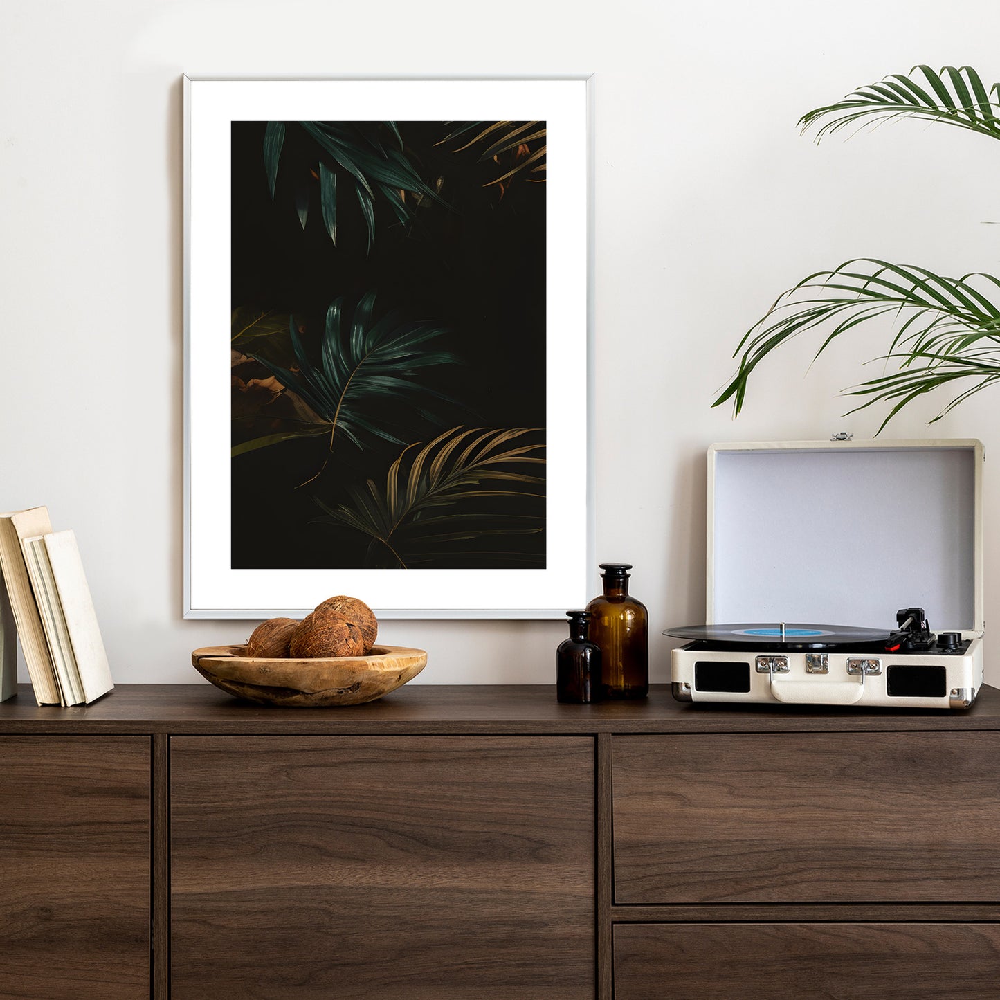 Poster Nachts Dunkle Blätter Rahmen Holz Mit Passepartout Farbe Natürlich