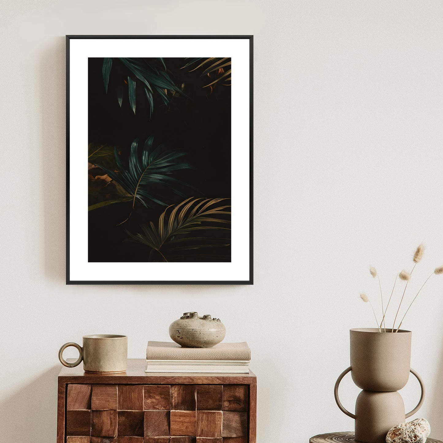 Poster Nachts Dunkle Blätter Rahmen Holz Mit Passepartout Farbe Natürlich
