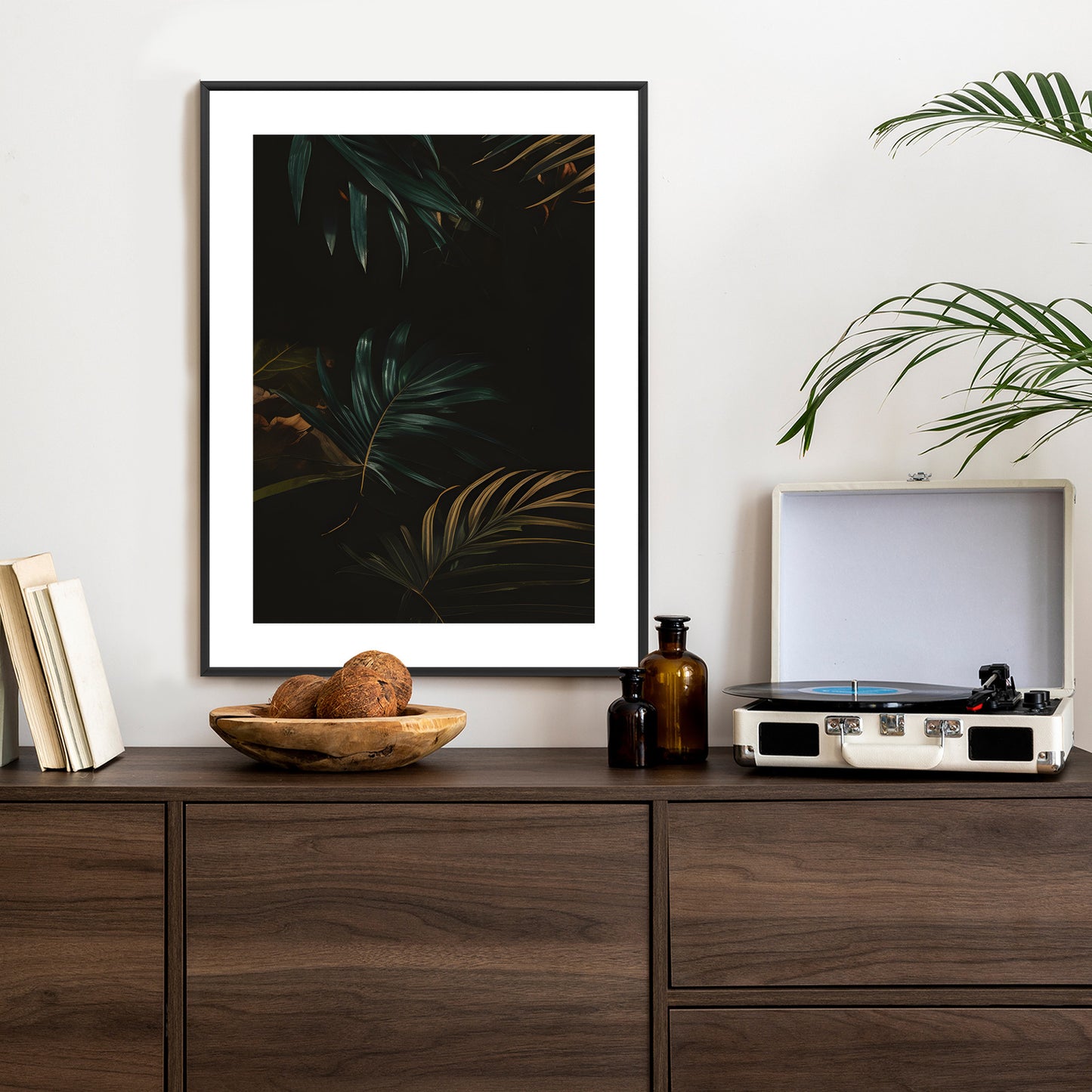 Poster Nachts Dunkle Blätter Rahmen Holz Mit Passepartout Farbe Natürlich