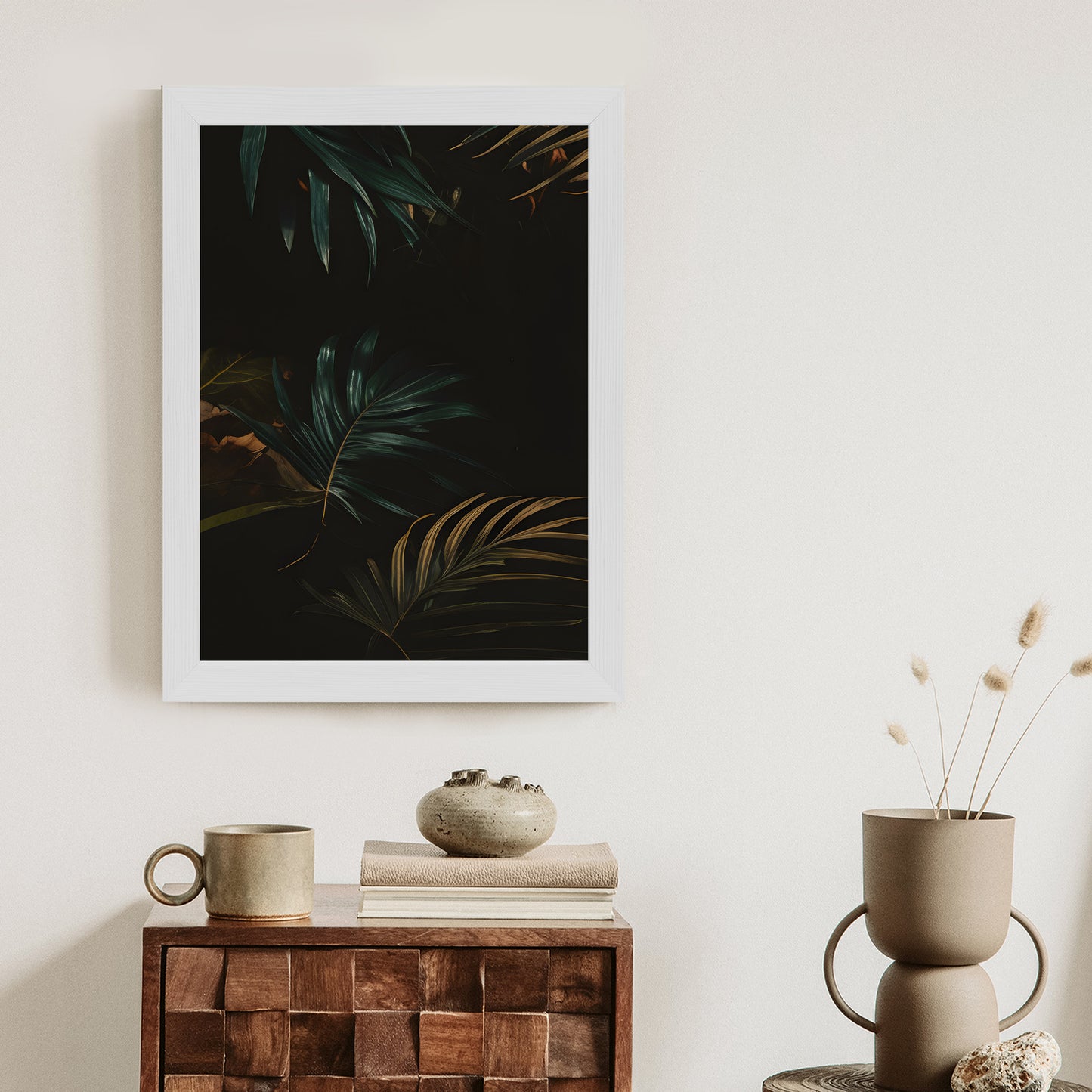 Poster Nachts Dunkle Blätter Rahmen Holz Mit Passepartout Farbe Natürlich
