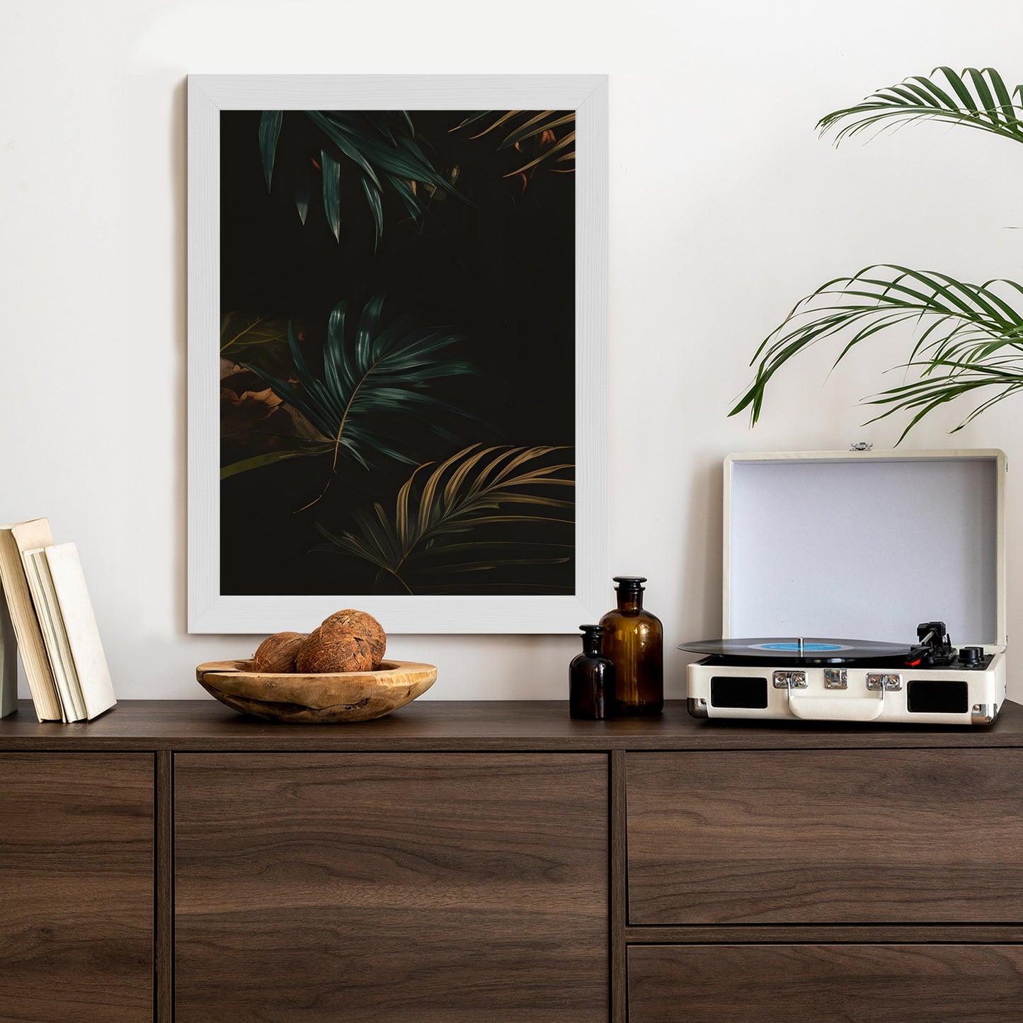 Poster Nachts Dunkle Blätter Rahmen Holz Mit Passepartout Farbe Natürlich