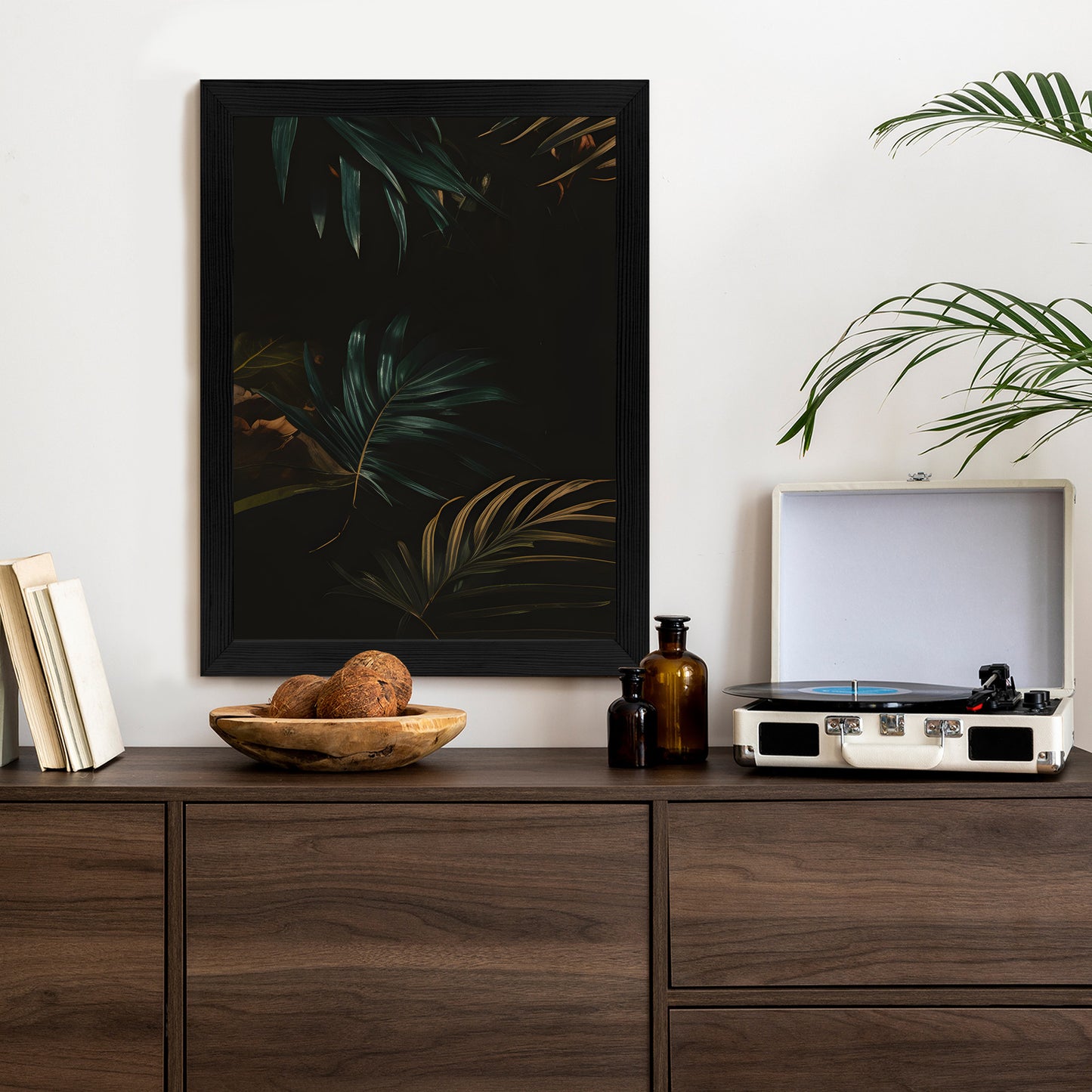 Poster Nachts Dunkle Blätter Rahmen Holz Mit Passepartout Farbe Natürlich