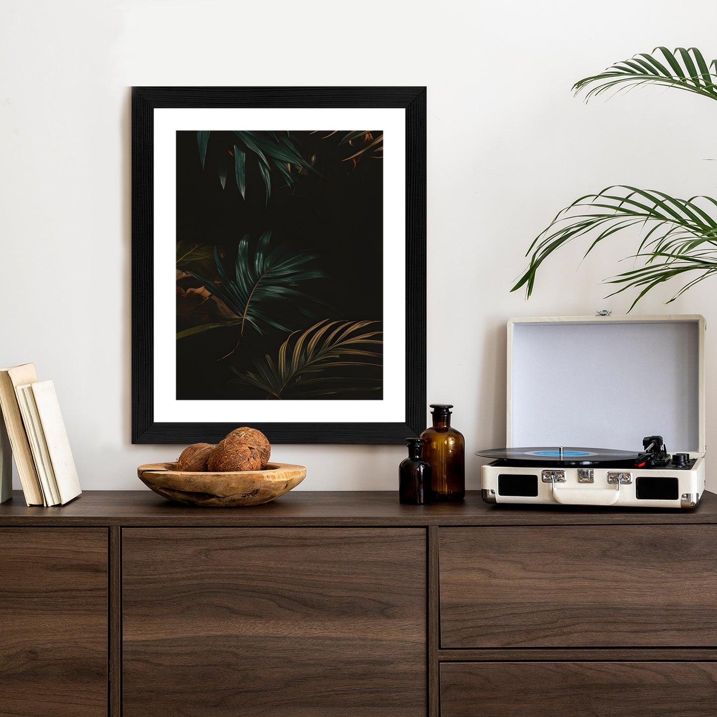 Poster Nachts Dunkle Blätter Rahmen Holz Mit Passepartout Farbe Natürlich