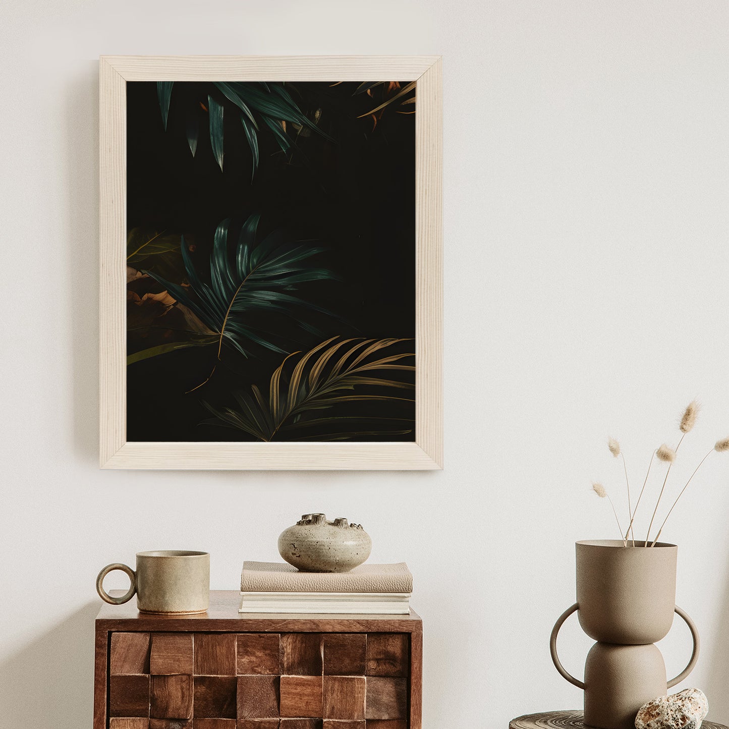 Poster Nachts Dunkle Blätter Rahmen Holz Mit Passepartout Farbe Natürlich