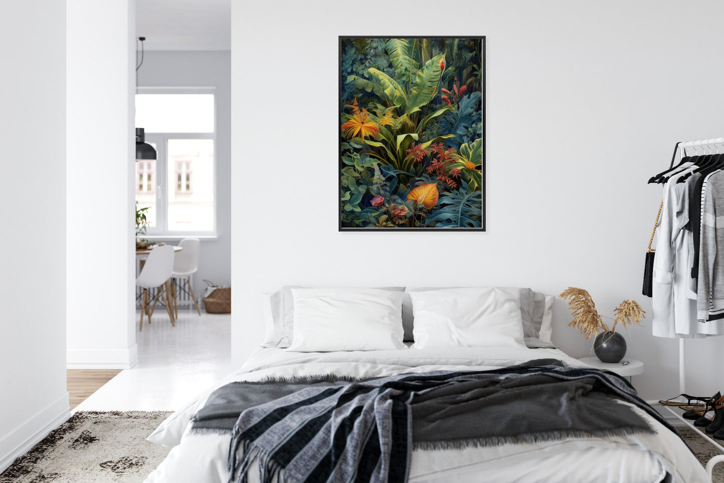 Poster Pflanzen Und Blätter In Einem Farbenfrohen Tropischen Dschungel Rahmen Holz Mit Passepartout Farbe Natürlich