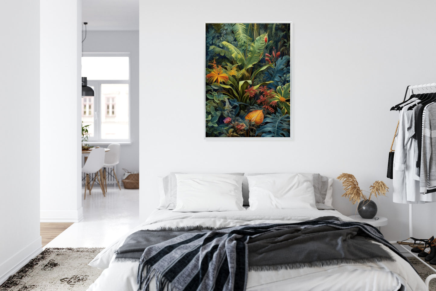 Poster Pflanzen Und Blätter In Einem Farbenfrohen Tropischen Dschungel Rahmen Holz Mit Passepartout Farbe Natürlich