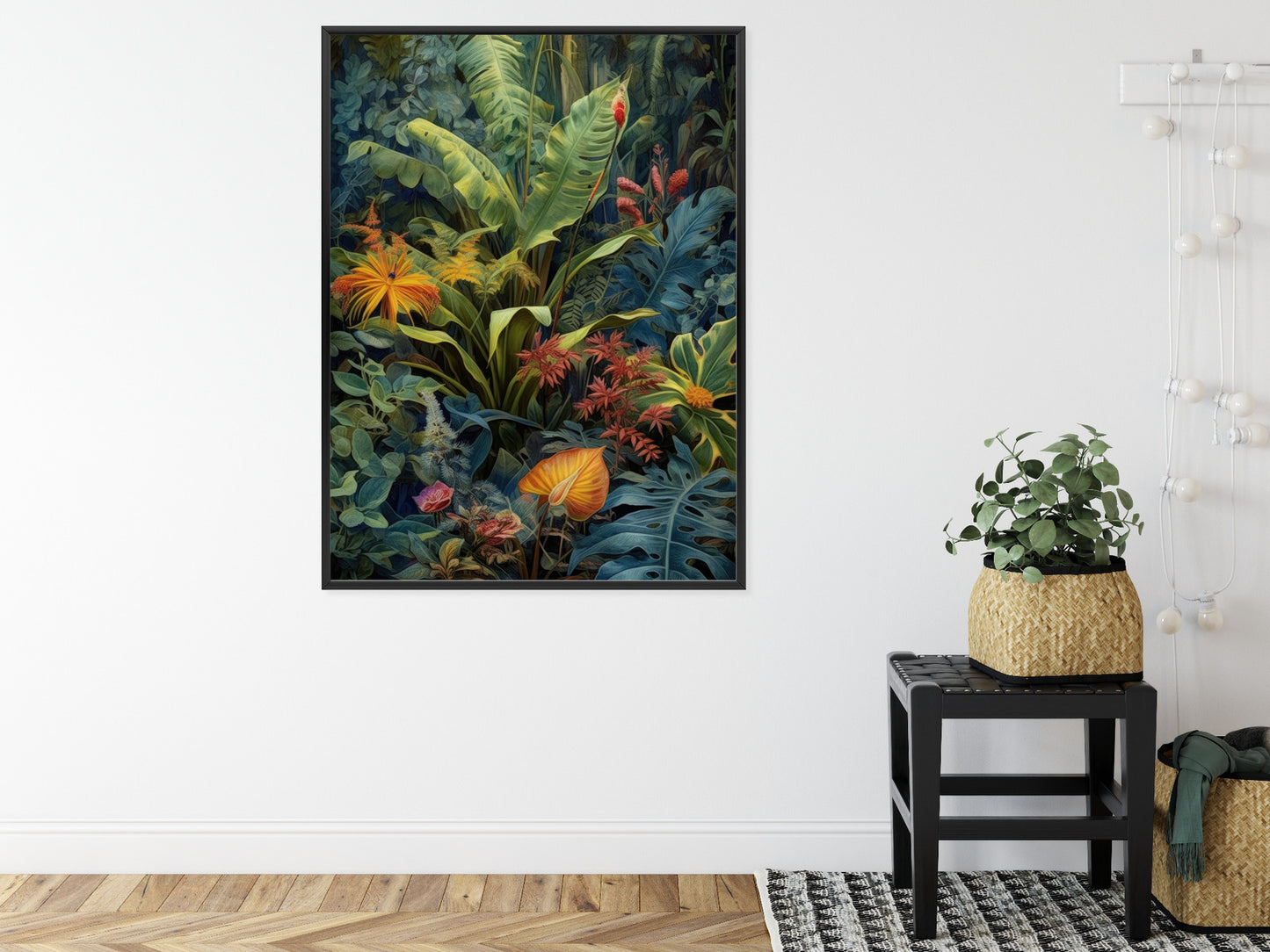Poster Pflanzen Und Blätter In Einem Farbenfrohen Tropischen Dschungel Rahmen Holz Mit Passepartout Farbe Natürlich