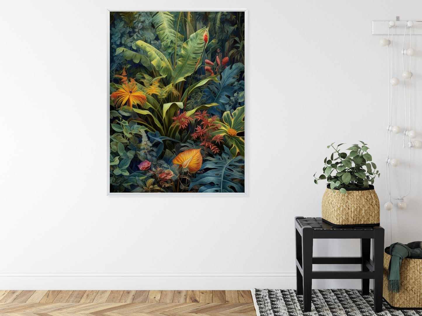 Poster Pflanzen Und Blätter In Einem Farbenfrohen Tropischen Dschungel Rahmen Holz Mit Passepartout Farbe Natürlich