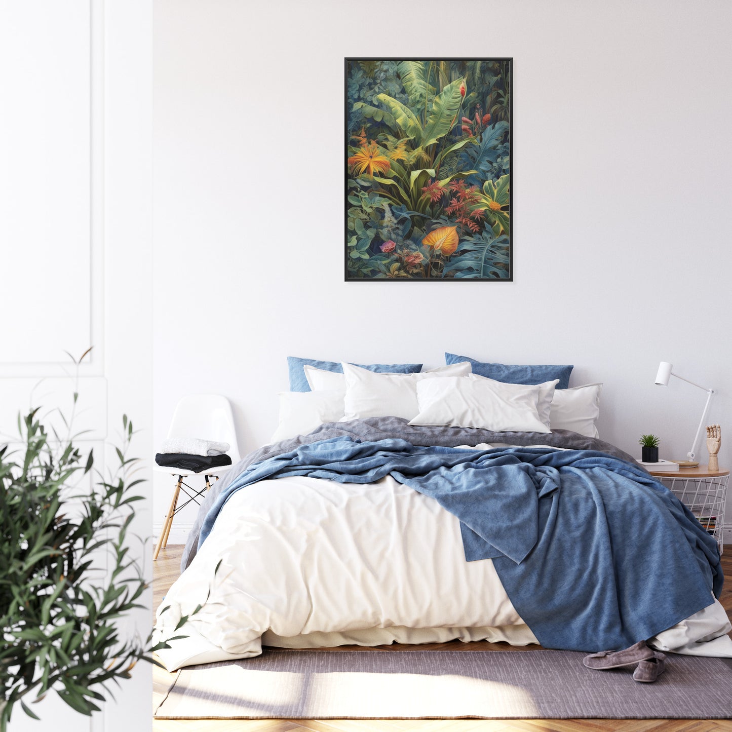 Poster Pflanzen Und Blätter In Einem Farbenfrohen Tropischen Dschungel Rahmen Holz Mit Passepartout Farbe Natürlich