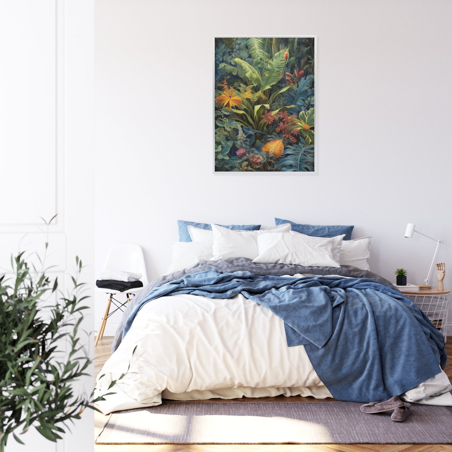 Poster Pflanzen Und Blätter In Einem Farbenfrohen Tropischen Dschungel Rahmen Holz Mit Passepartout Farbe Natürlich