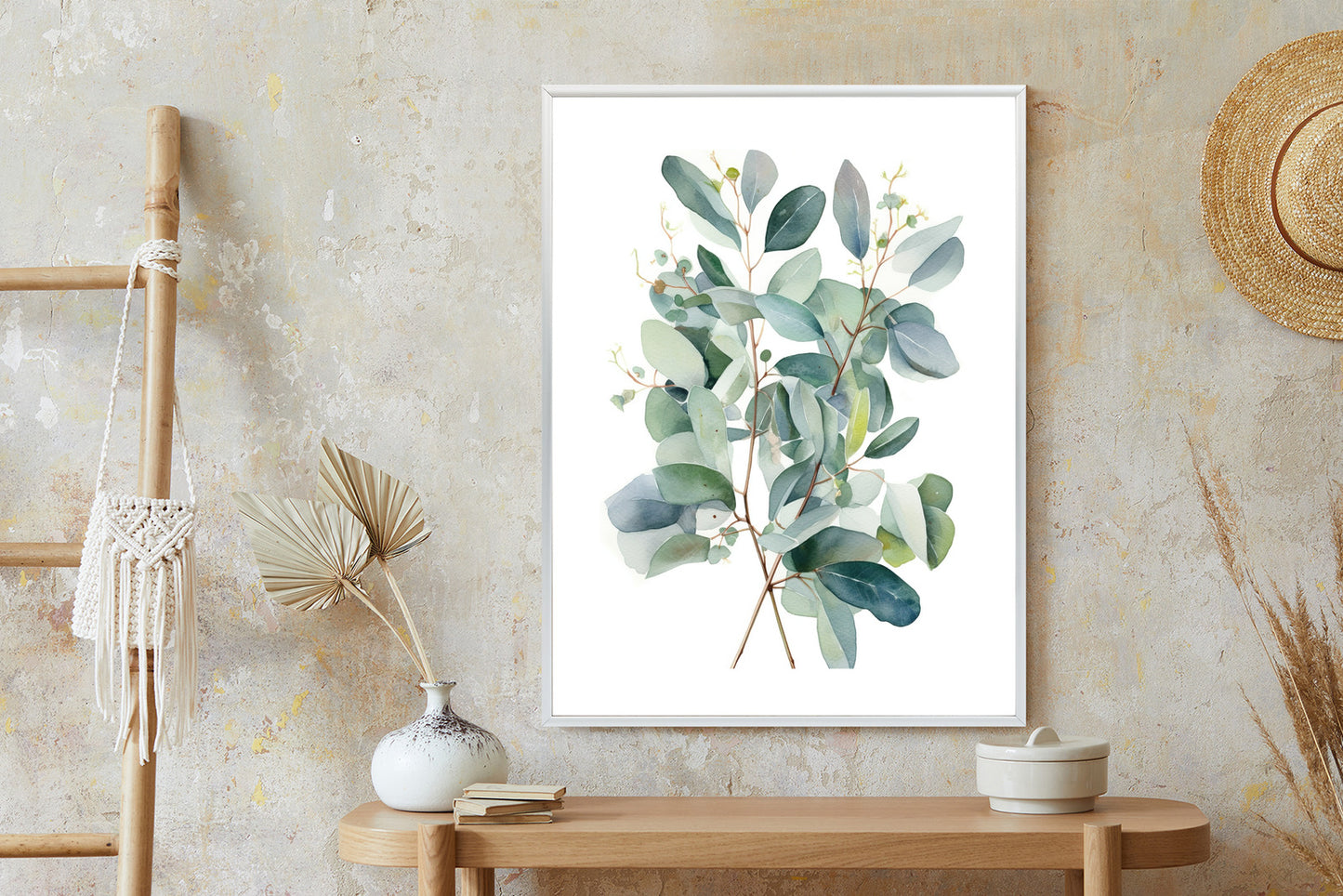 Poster Eukalyptuszweigstrauß Mit Aquarell Bemalt