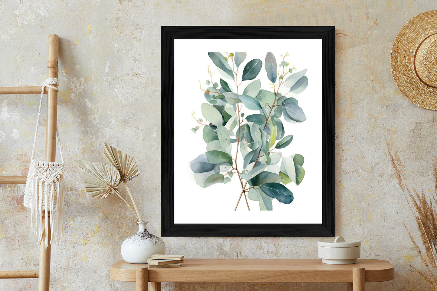 Poster Eukalyptuszweigstrauß Mit Aquarell Bemalt
