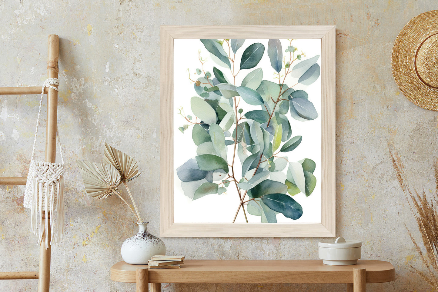 Poster Eukalyptuszweigstrauß Mit Aquarell Bemalt