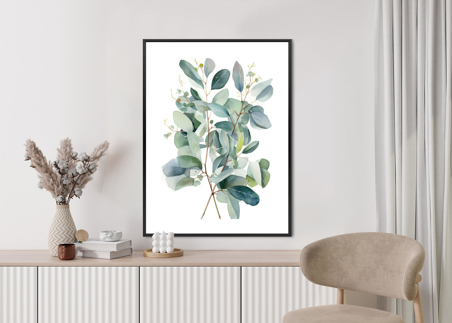 Poster Eukalyptuszweigstrauß Mit Aquarell Bemalt